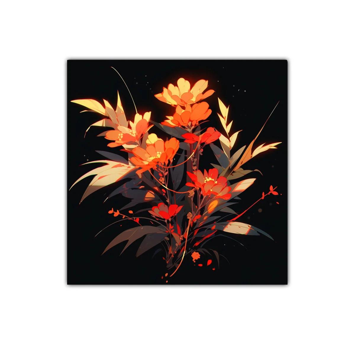 Composición floral vibrante en tonos cálidos y contrastes oscuros — imagen principal