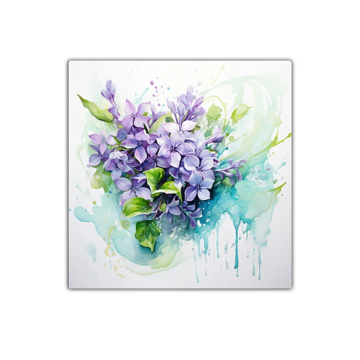 Cuadro decorativo con ramo de flores lilas y verdes — imagen principal