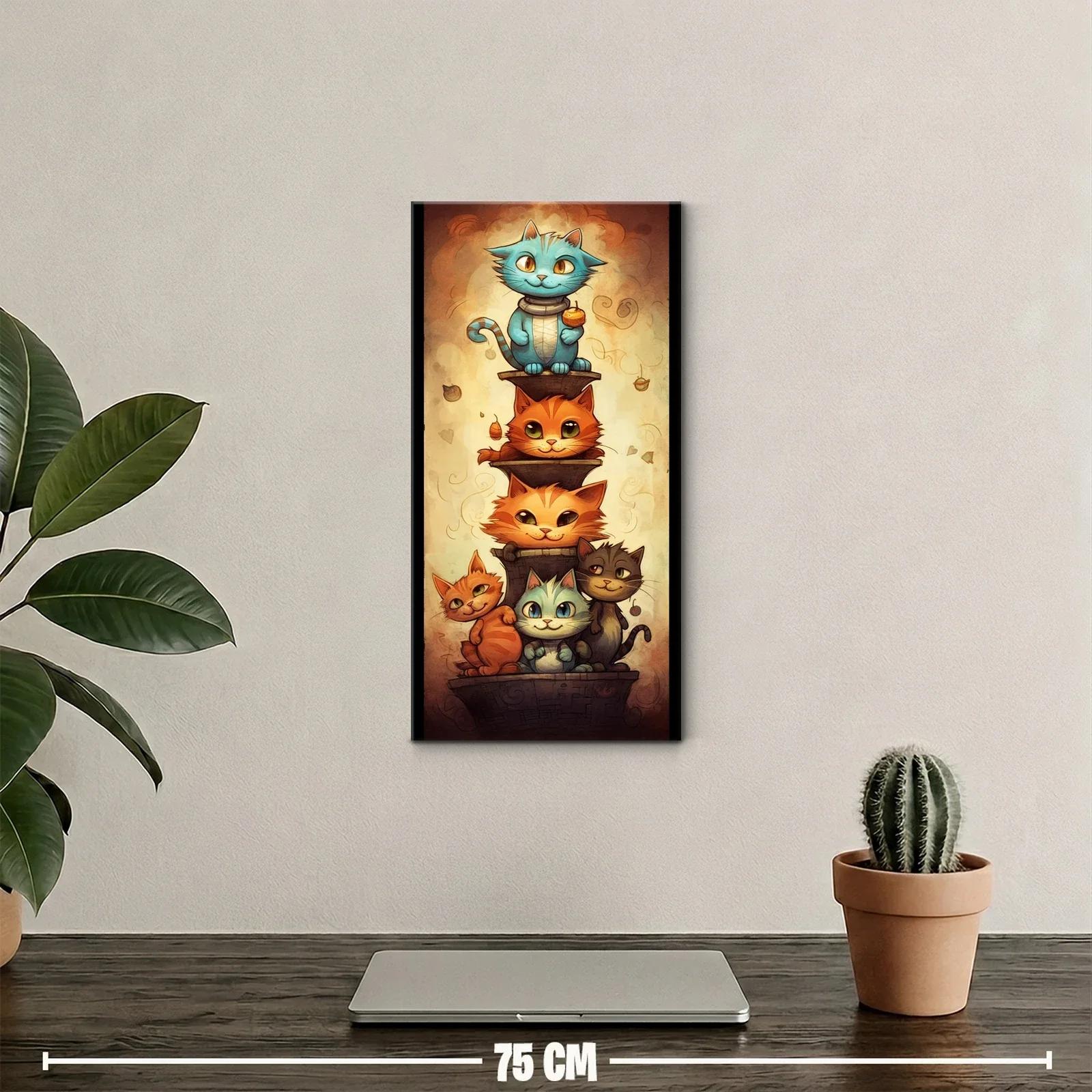 Cuadro torre de gatos con hojas y remolinos suaves — miniatura 2