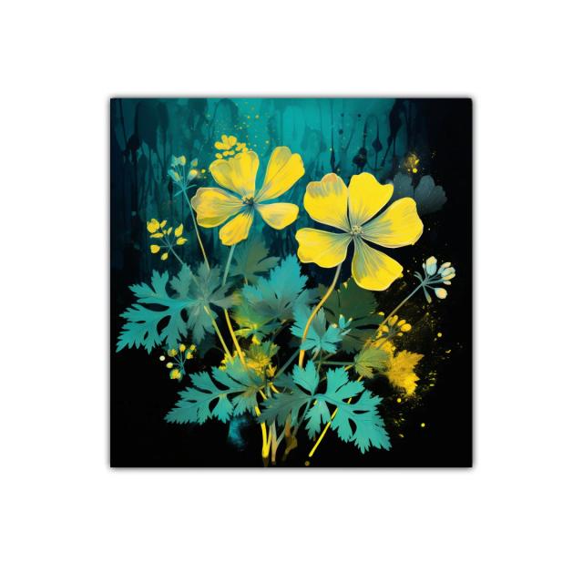Flores Amarillas sobre Fondo Oscuro con Detalles Artísticos