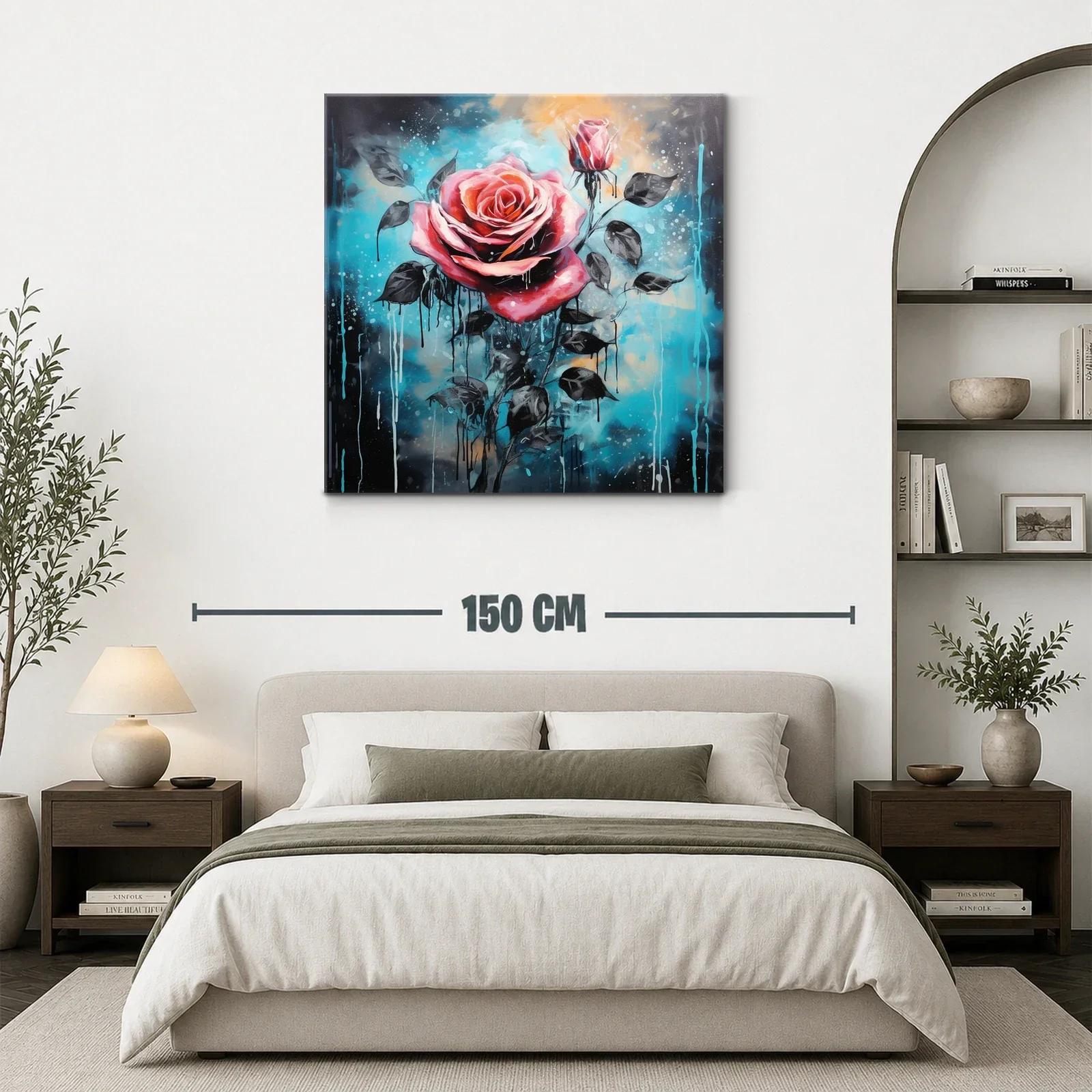 Rosa vibrante con fondo azul y detalles en negro — miniatura 3
