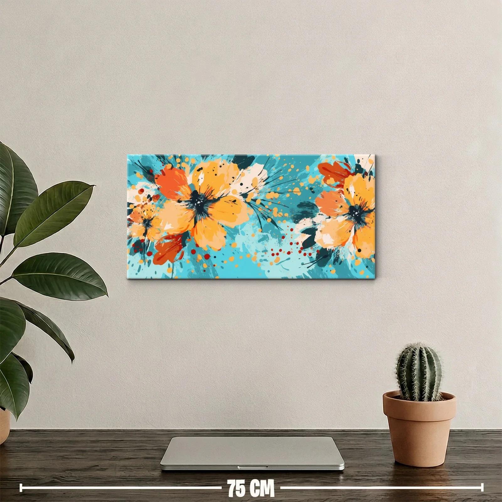 Cuadro de amapolas anaranjadas con fondo turquesa — miniatura 2