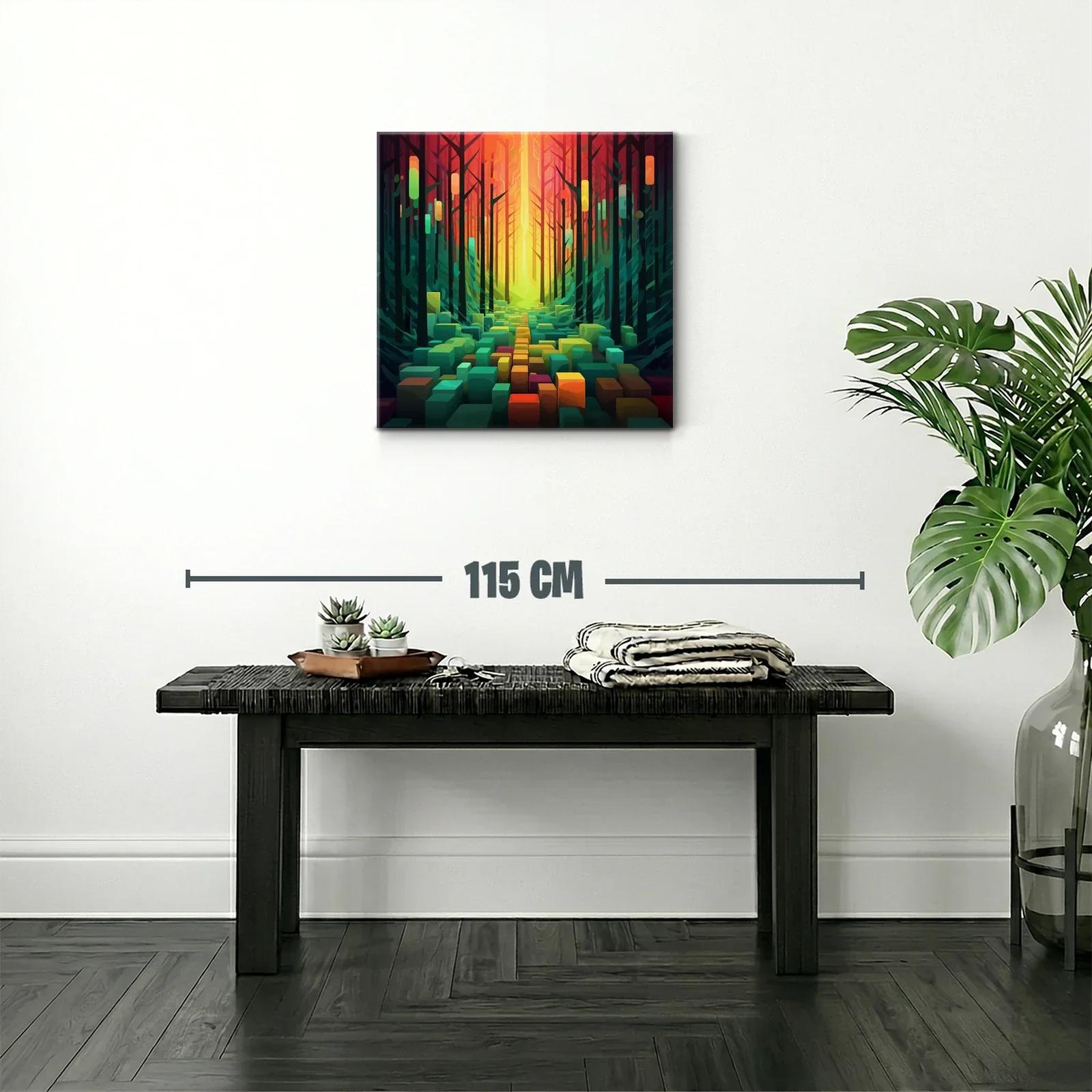 Paisaje abstracto vibrante con bosque y formas geométricas — miniatura 2