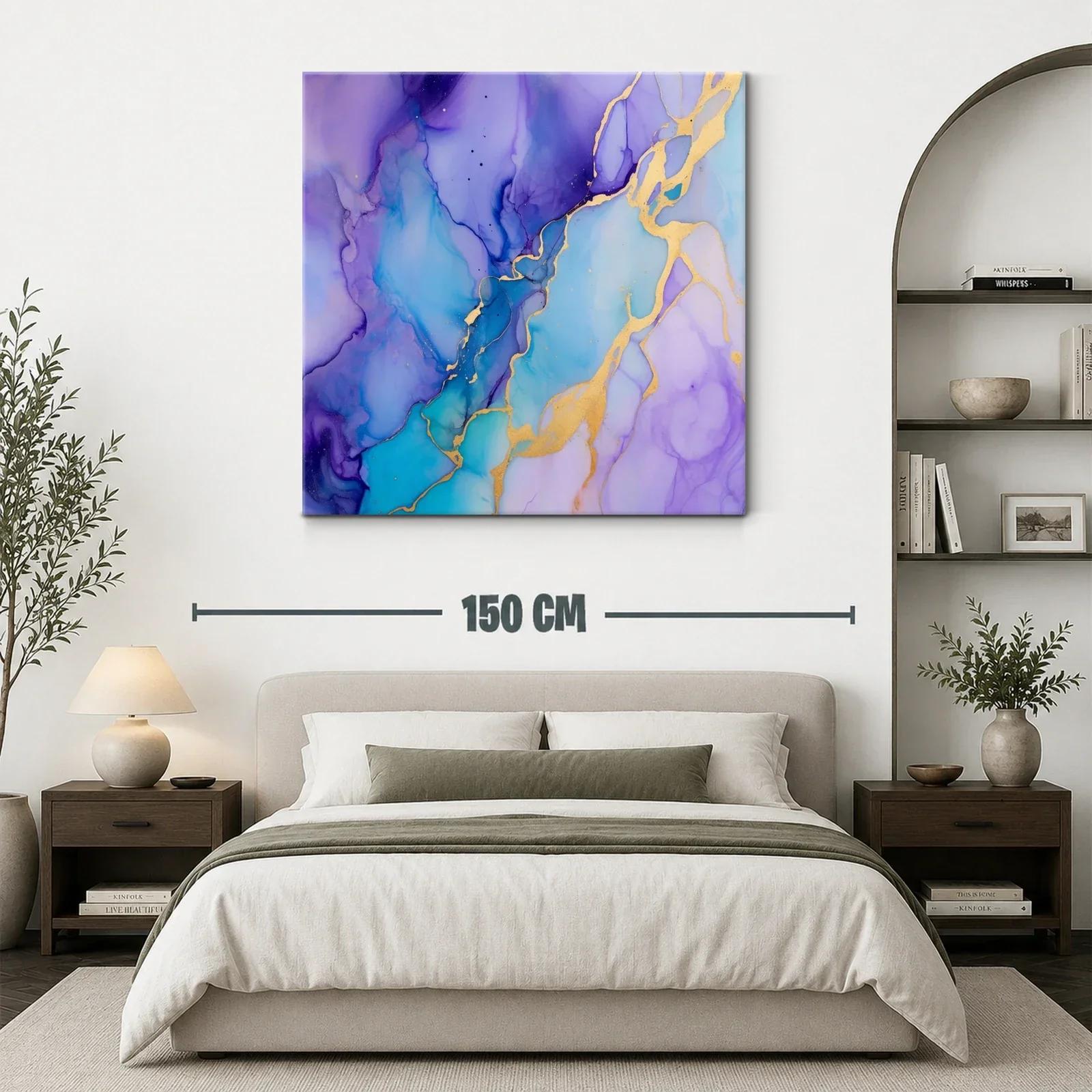 Cuadro abstracto con tonos azules y violetas y toques dorados — miniatura 3