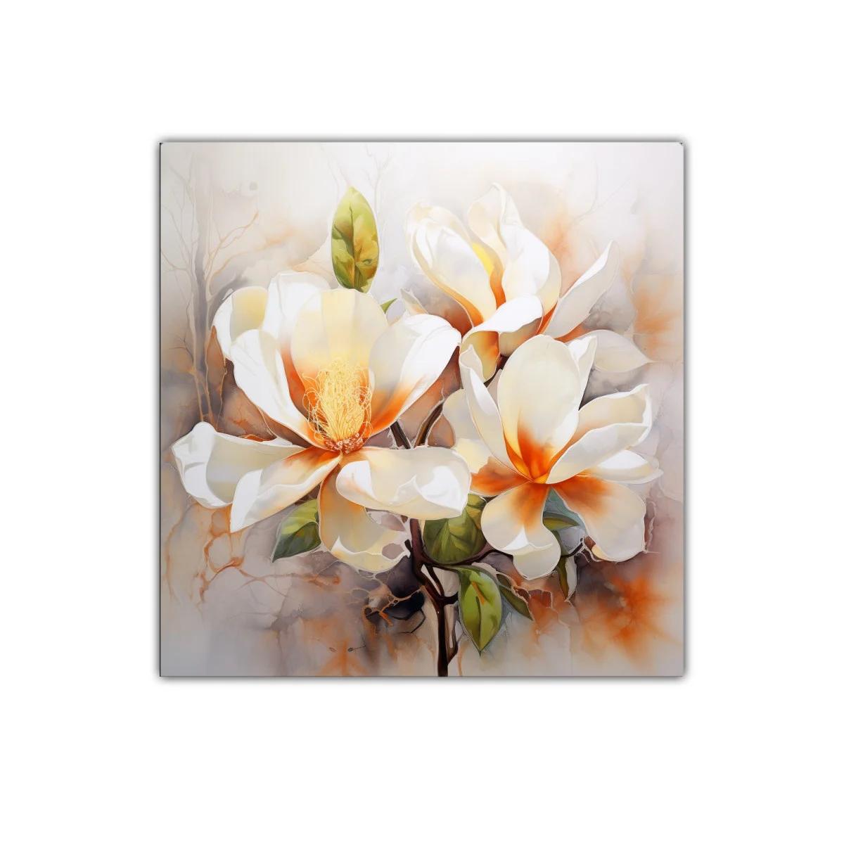 Cuadro decorativo con flores en tonos crema y naranja suave — imagen principal