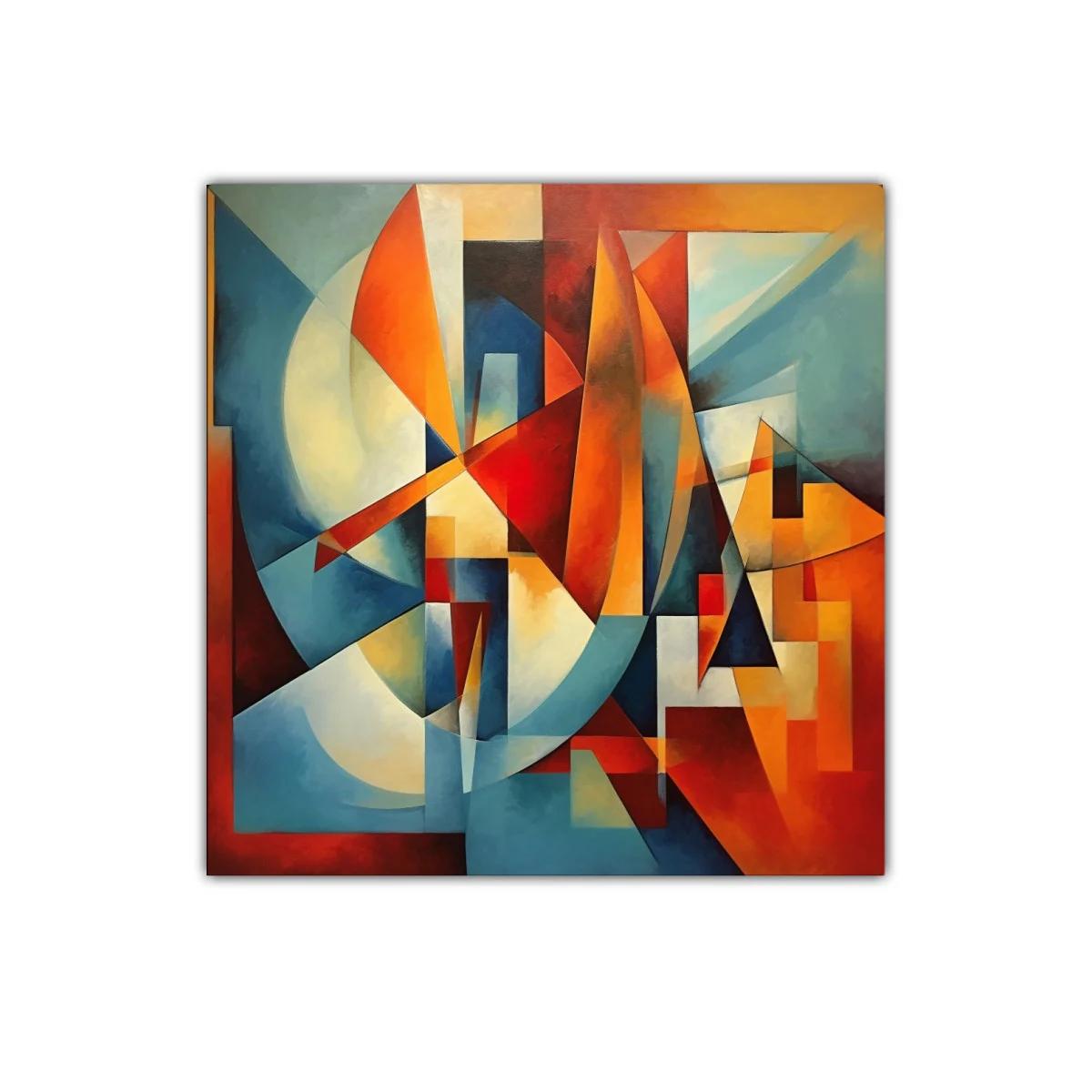 Cuadro abstracto con geometría cálida y vibrante