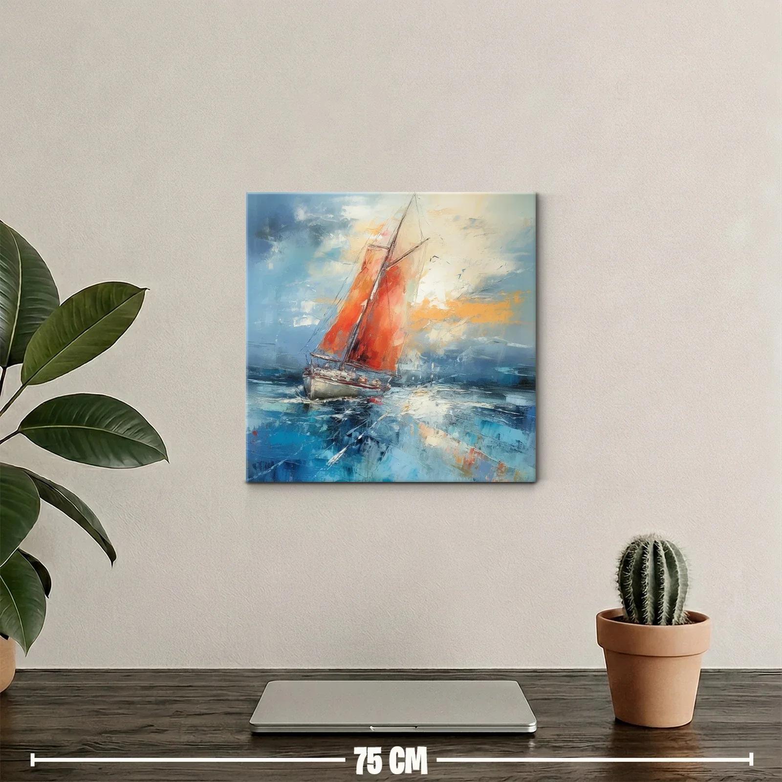Barco de vela con tonos cálidos y mar azul profundo — miniatura 2