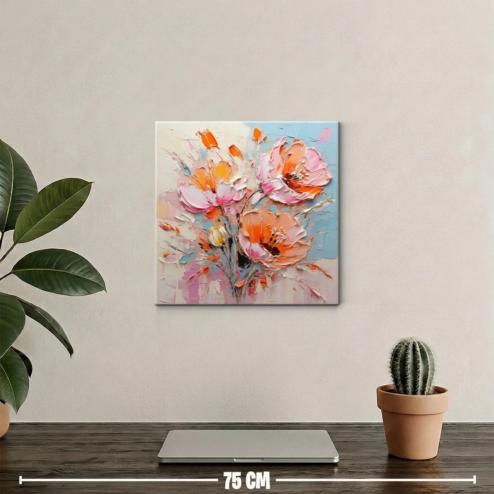 Cuadro floral vibrante con tonos cálidos y pastel — miniatura 2