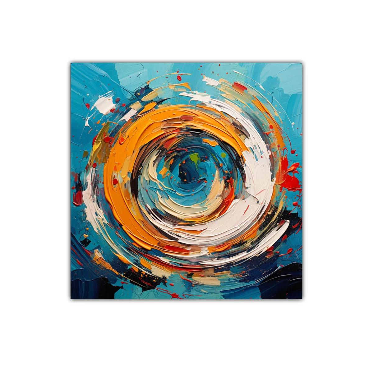 Cuadro abstracto con remolino en tonos azules y naranjas vivos — imagen principal