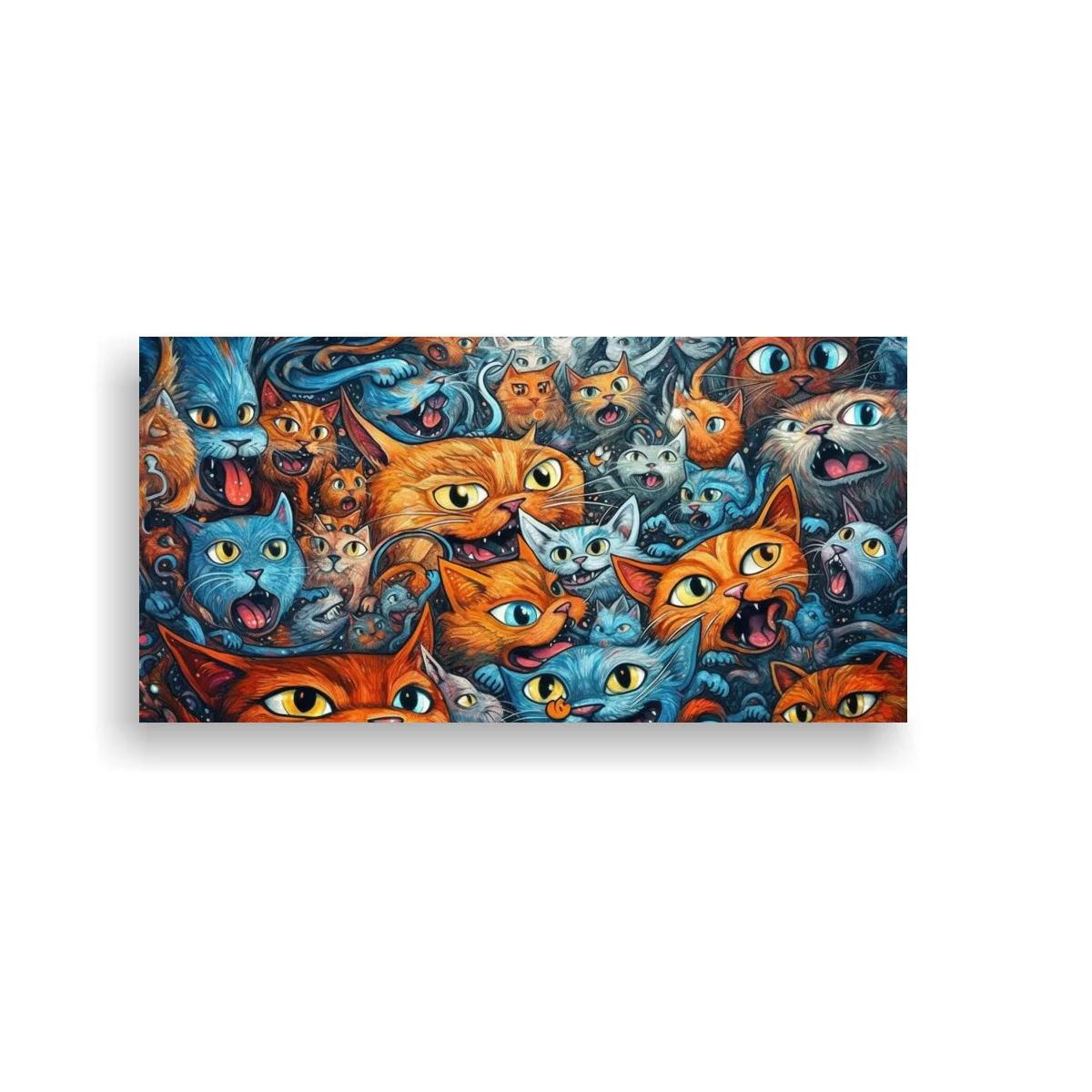 Cuadro multitud de gatos con colmillos