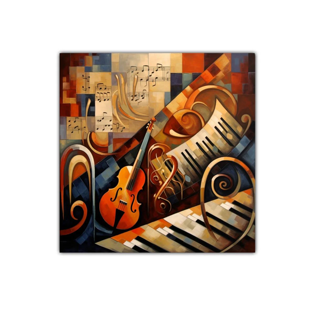 Cuadro con motivos musicales en tonos cálidos — imagen principal