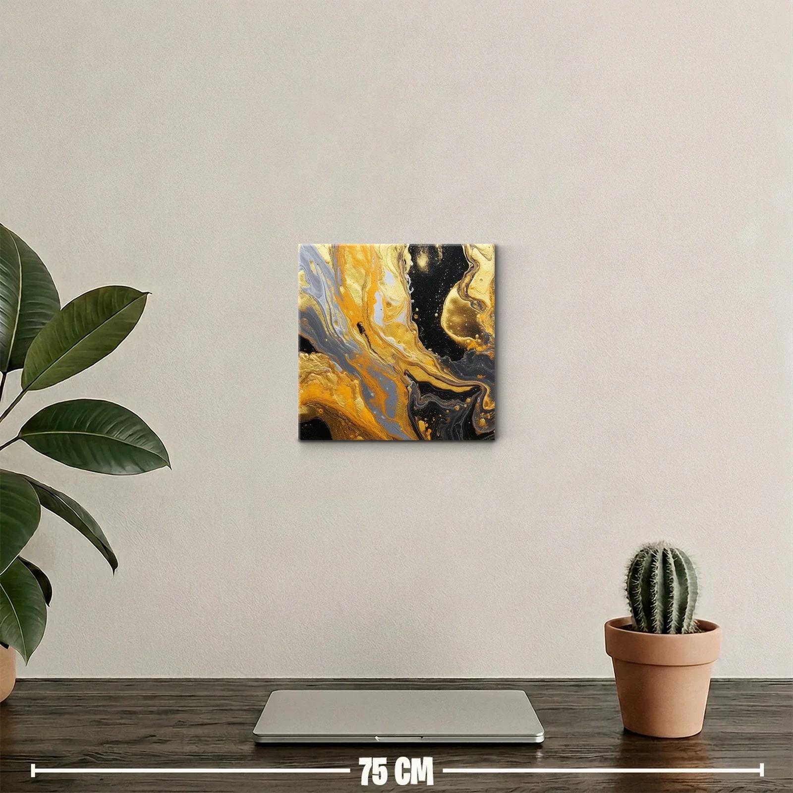 Cuadro abstracto con vibrantes tonos dorados y negros — miniatura 2