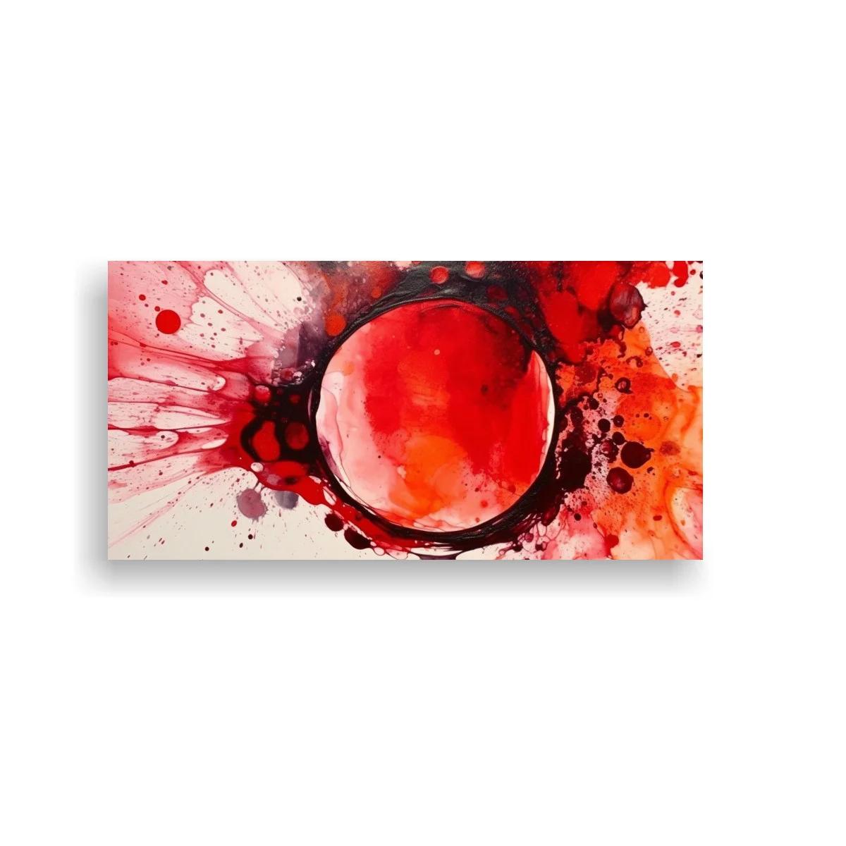 Cuadro círculo rojo tipo eclipse con salpicaduras expresivas