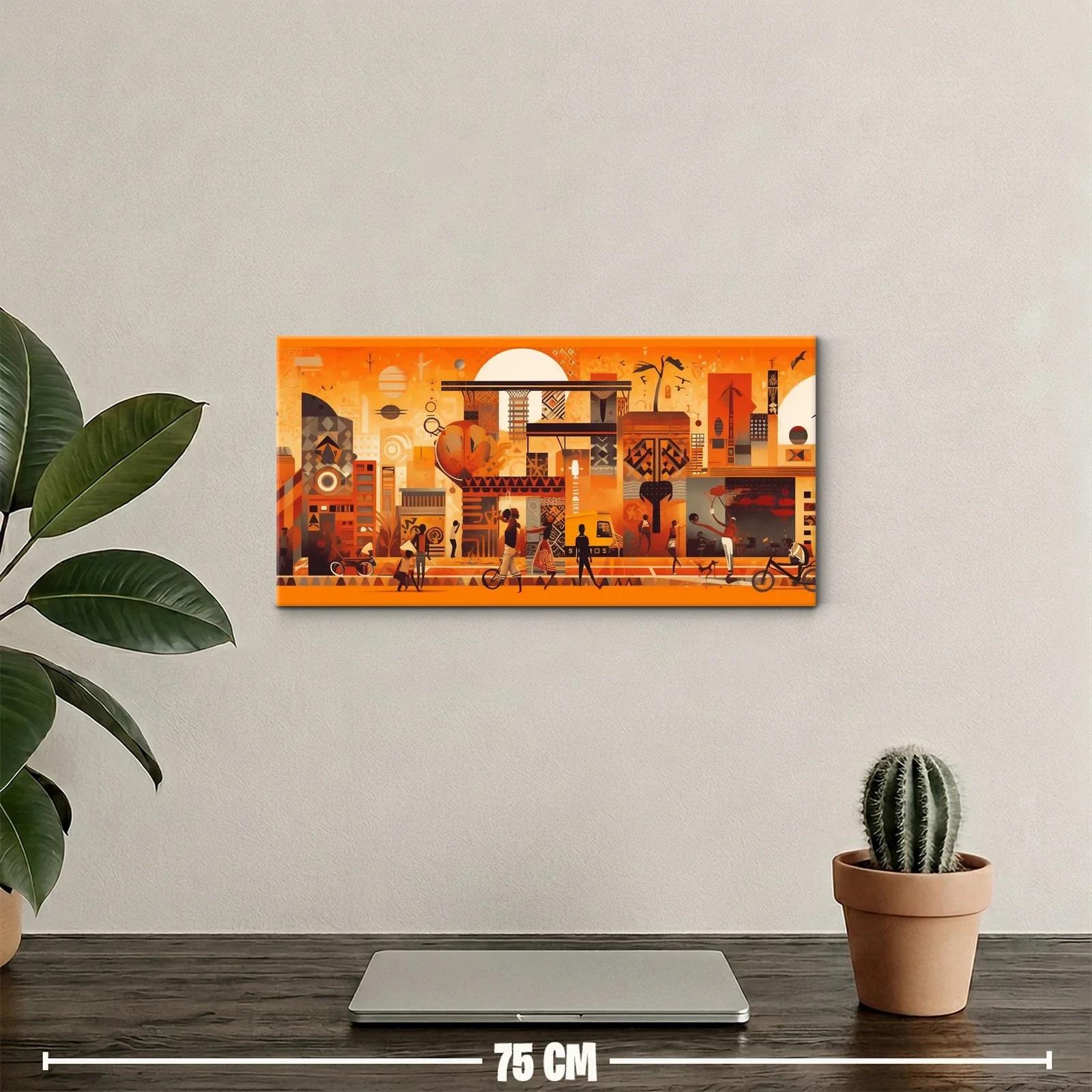 Cuadro skyline urbano con sol y bicicletas — miniatura 2