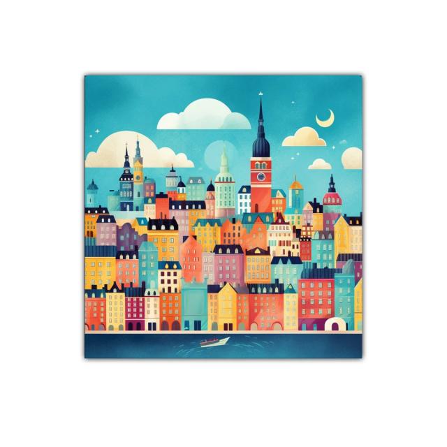 Cuadro ciudad colorida con encanto y estilo moderno