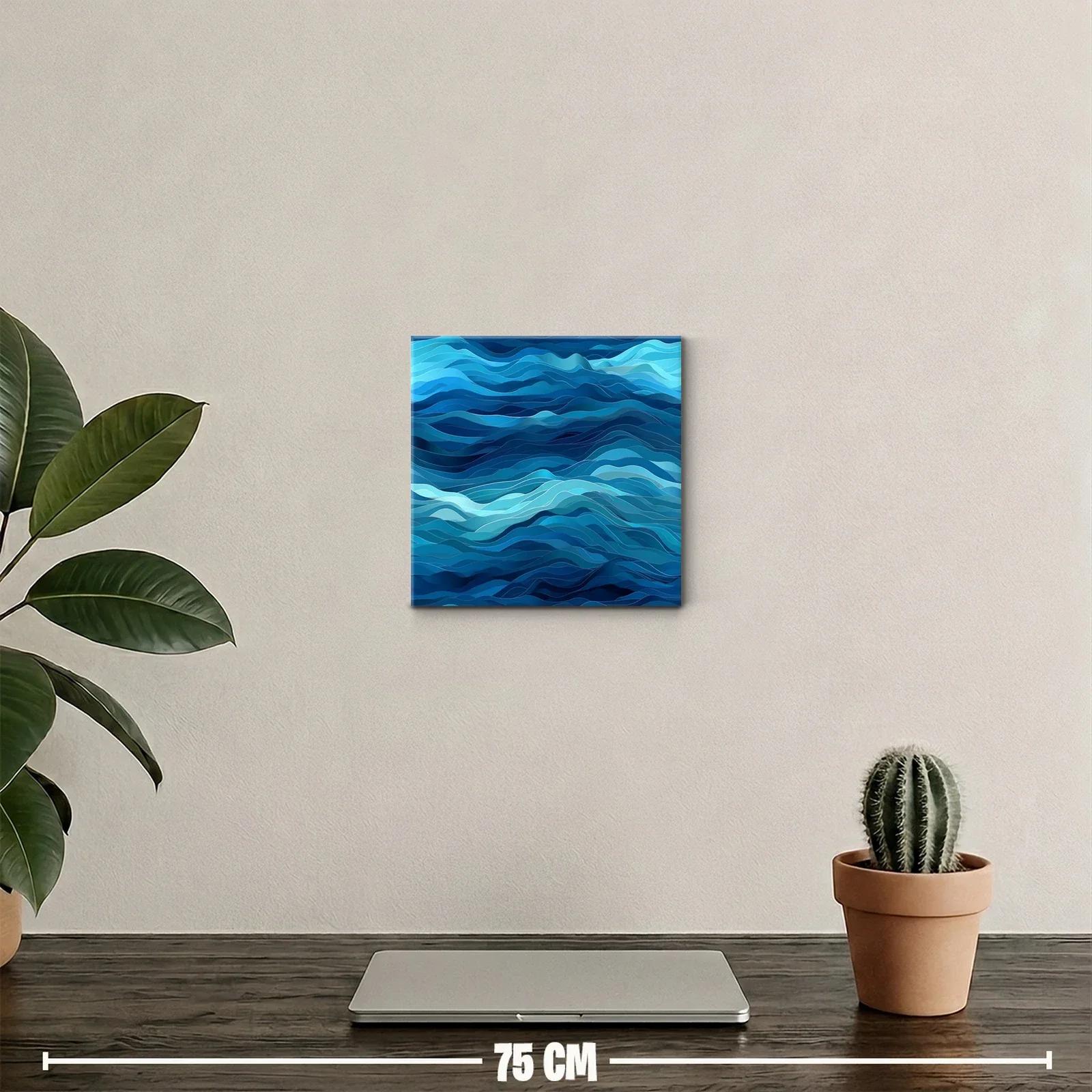 Cuadro abstracto de olas en tonos azules profundos — miniatura 2