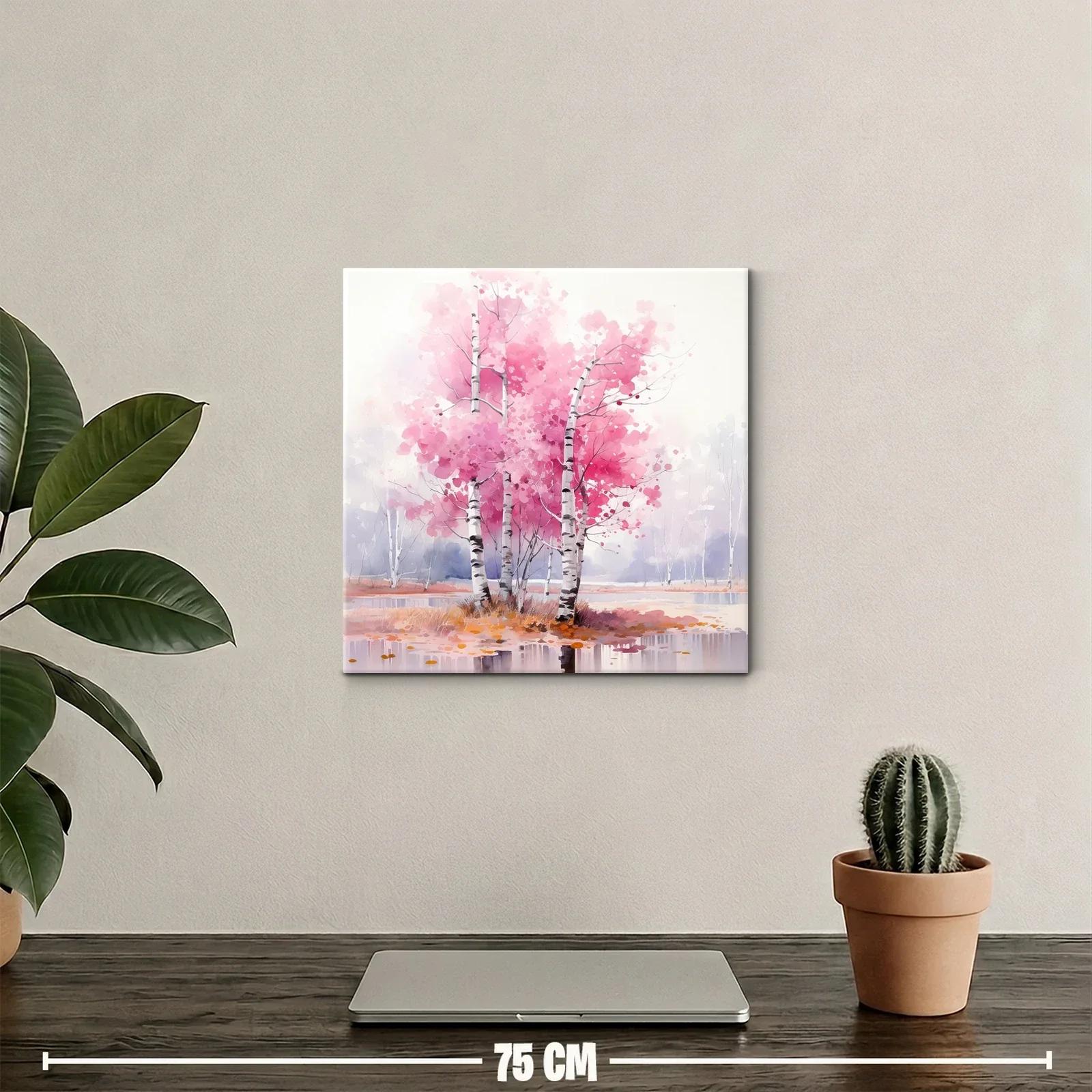 Árboles con hojas rosas en paisaje sereno — miniatura 2