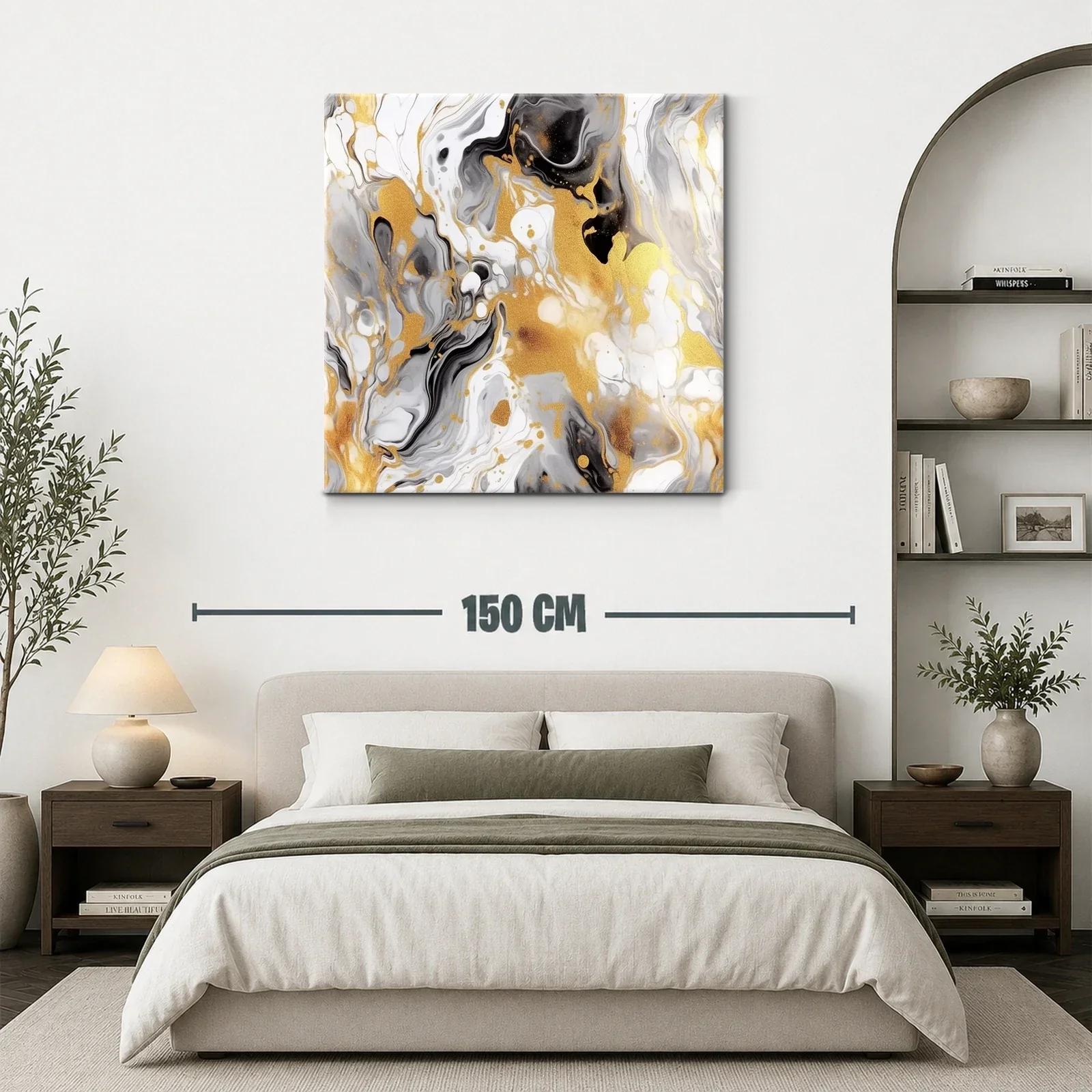 Arte Abstracto en Oro Blanco y Negro con Destellos Elegantes — miniatura 3