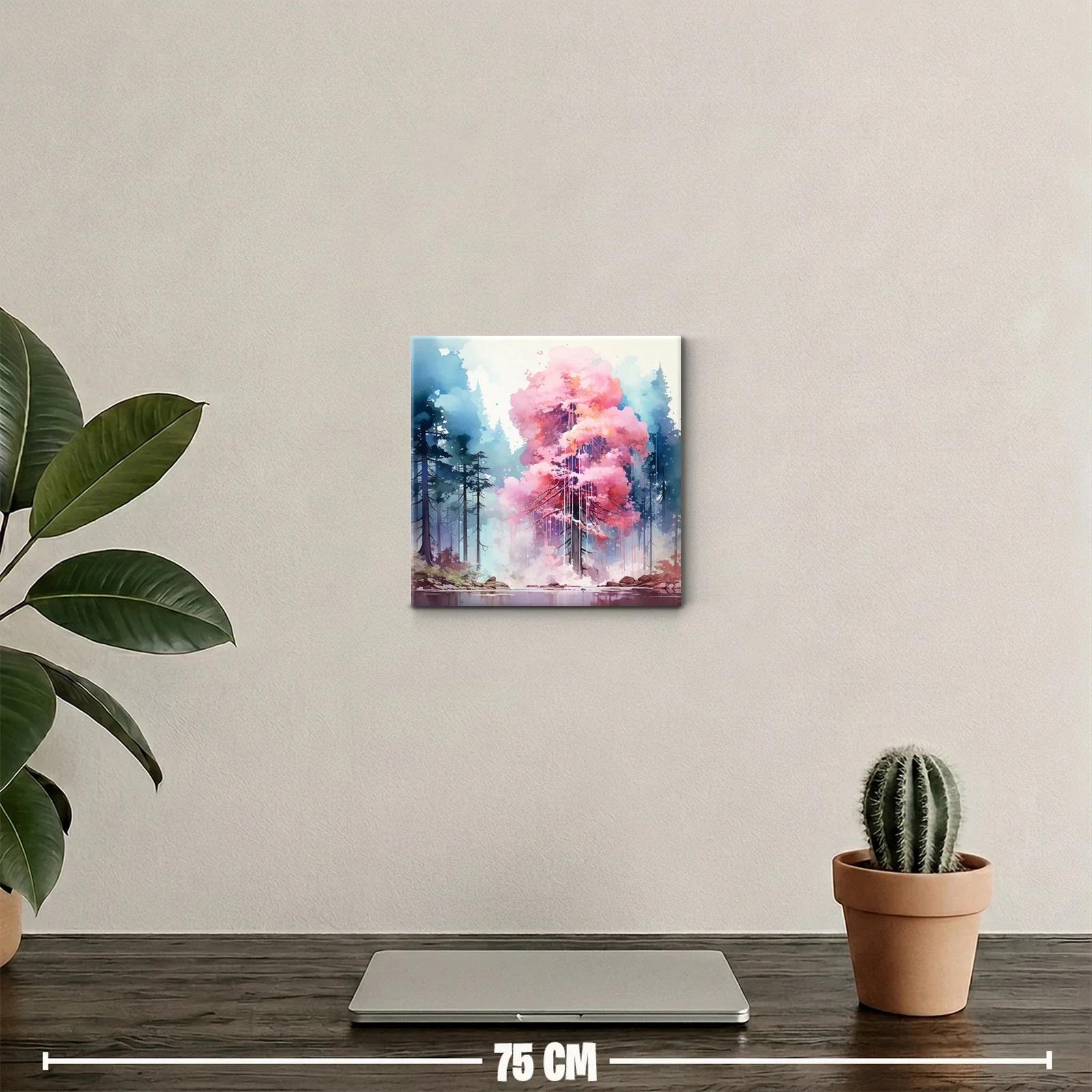 Árbol rosa vibrante en bosque de ensueño matutino — miniatura 2