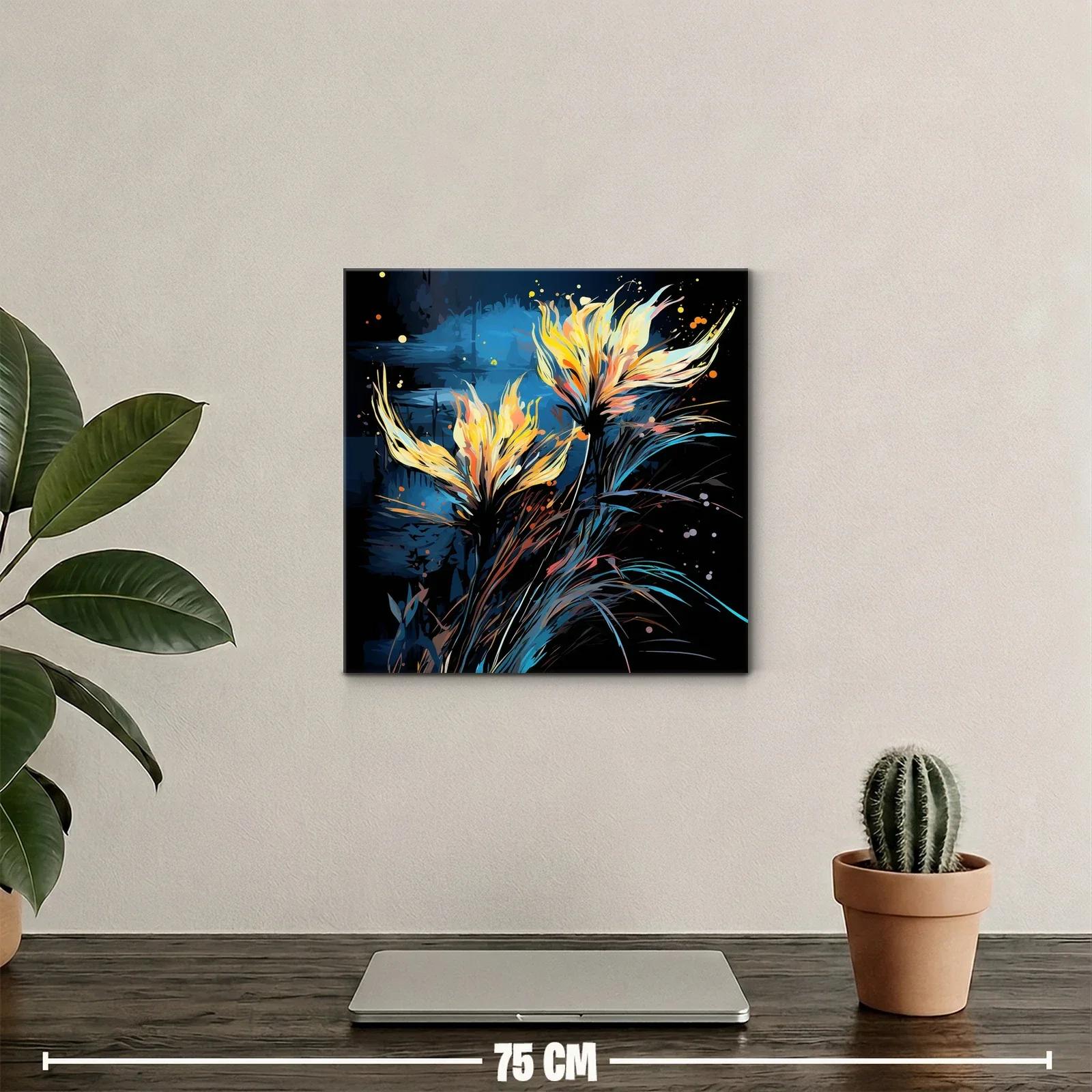 Flores luminosas en contraste azul y negro — miniatura 2