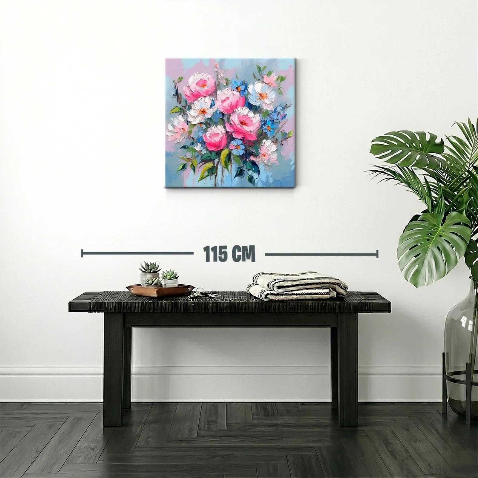 Lienzo con flores en tonos rosados y azules relajantes — miniatura 2