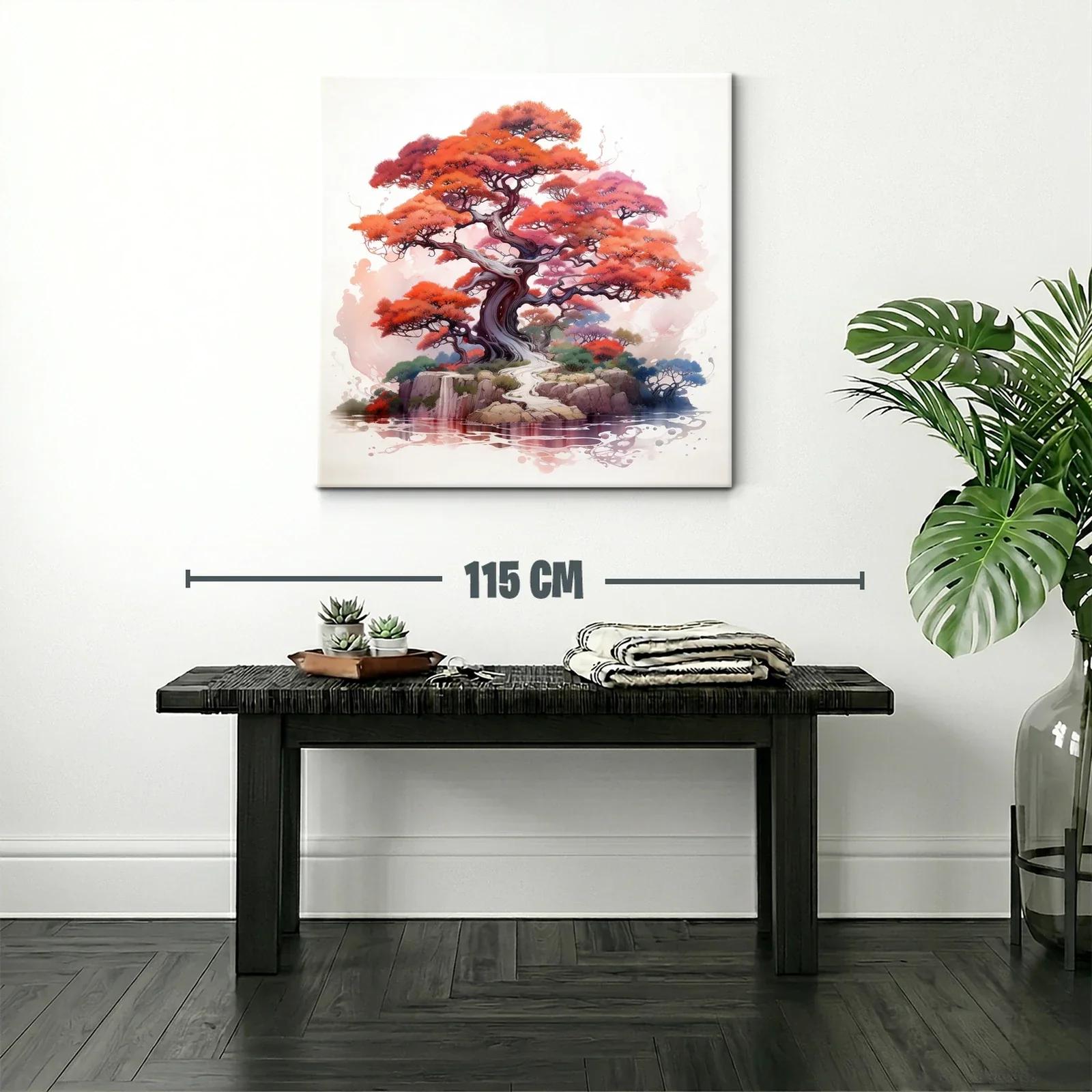 Árbol rojo y paisaje sereno con reflejo en el agua — miniatura 2