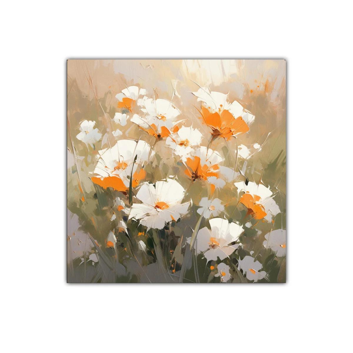 Cuadro decorativo de flores blancas con acentos naranjas — imagen principal