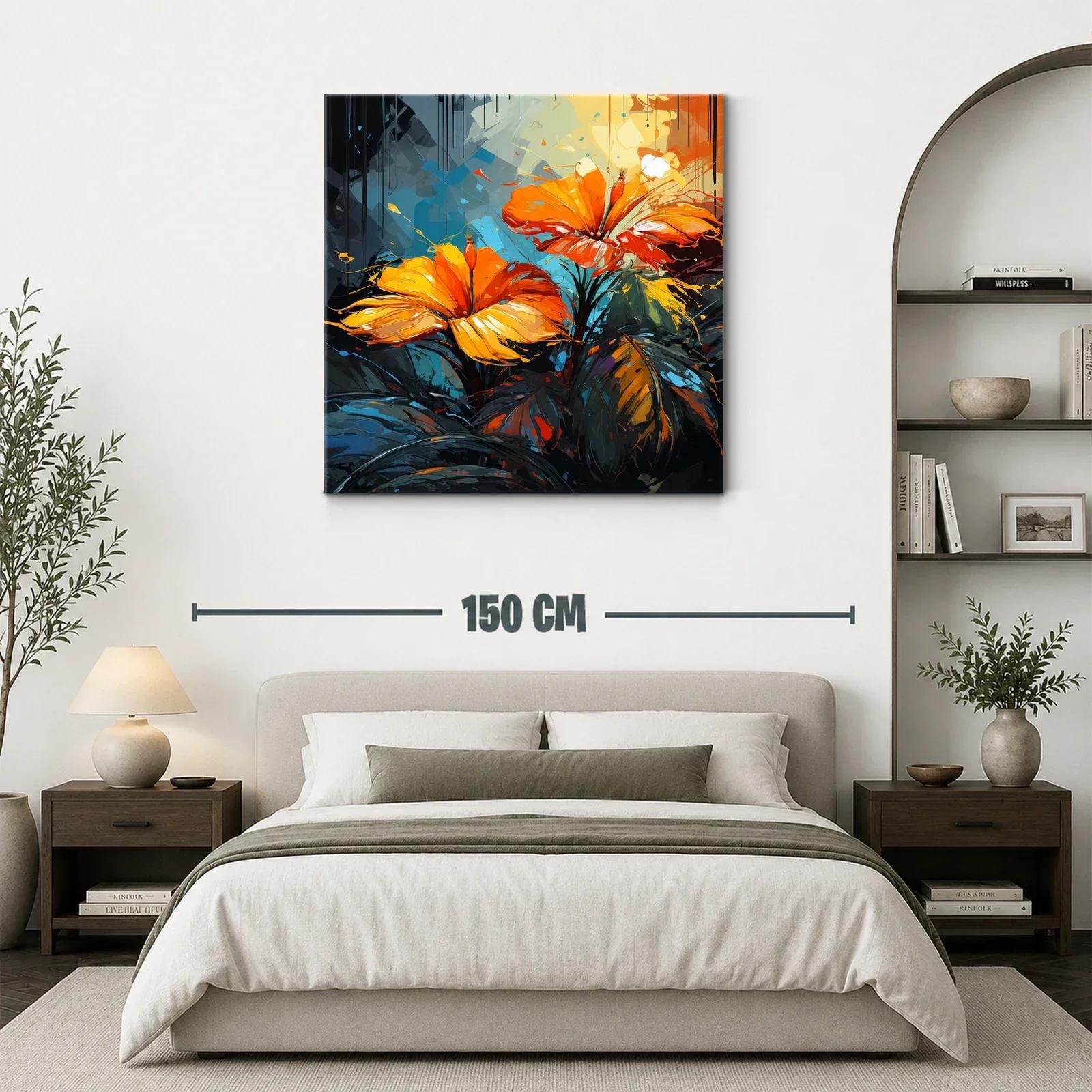Cuadro vibrante con flores naranjas y hojas oscuras — miniatura 3