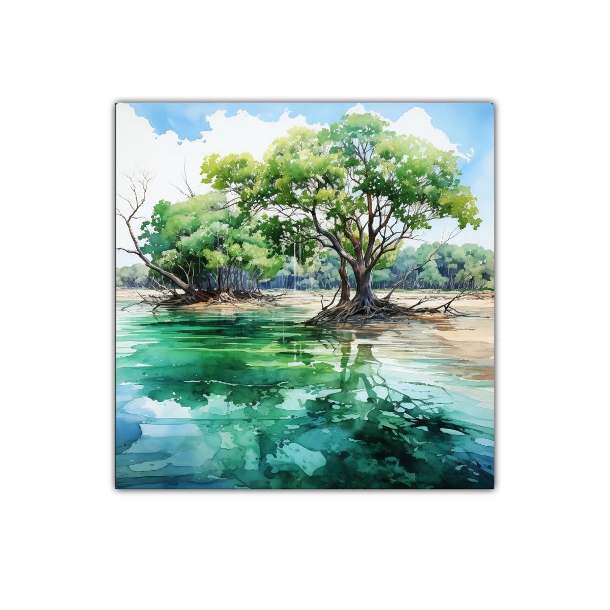 Paisaje natural con árboles reflejados en agua tranquila — miniatura 1