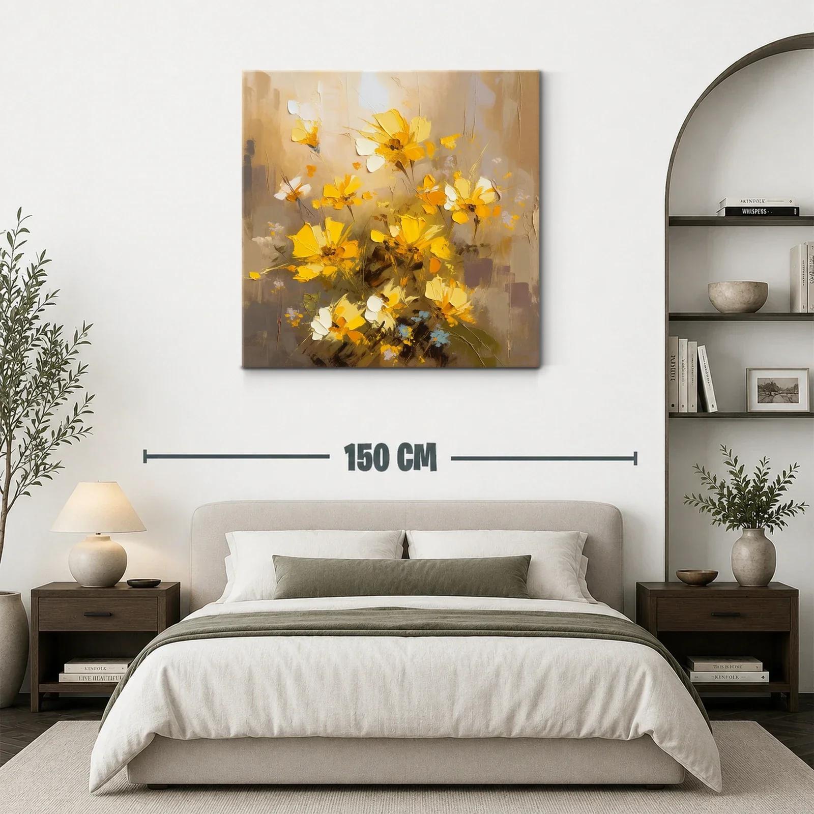 Cuadro con flores amarillas en tonos cálidos y terrosos — miniatura 3