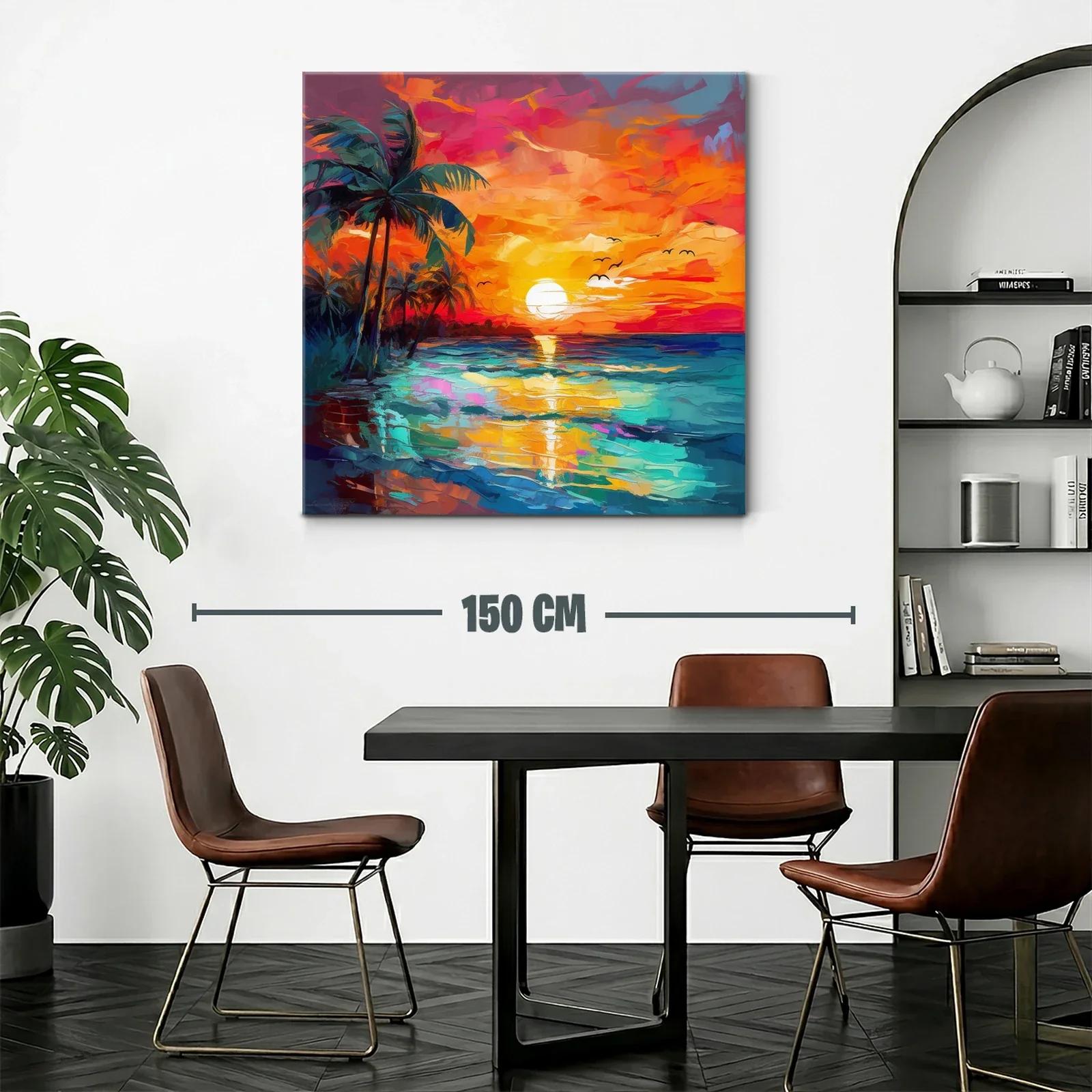Atardecer vibrante con palmeras y reflejos en el mar — miniatura 2