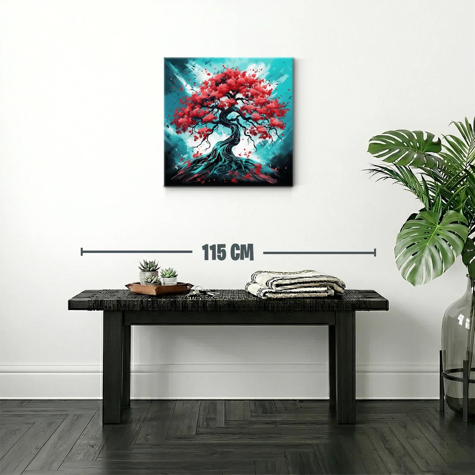 Árbol con hojas rojas sobre fondo azul vibrante — miniatura 2