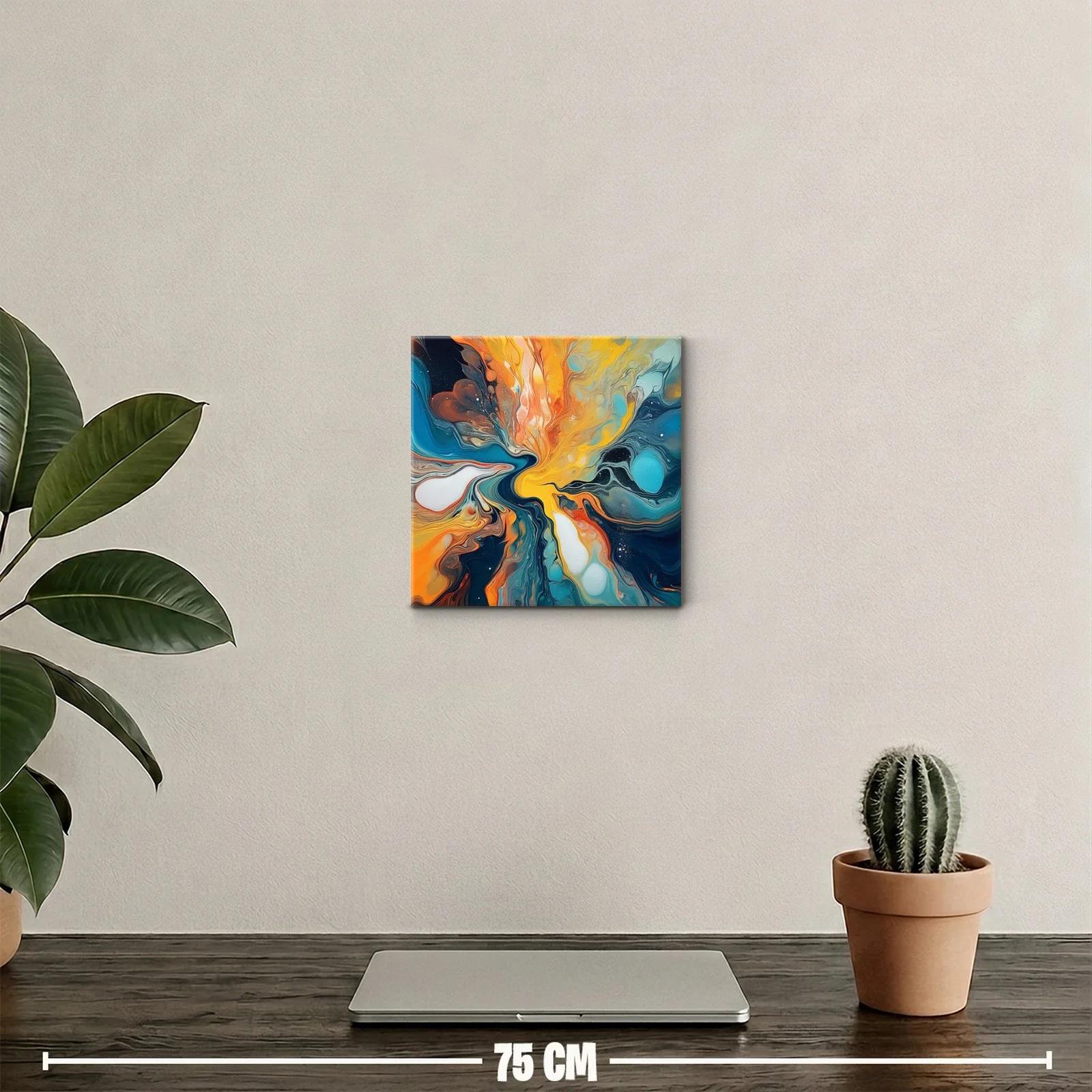 Cuadro abstracto con explosión de colores cálidos y fríos — miniatura 2