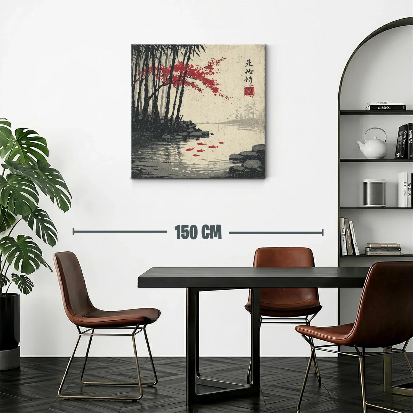 Paisaje sereno con árboles y peces rojos en agua tranquila — miniatura 2