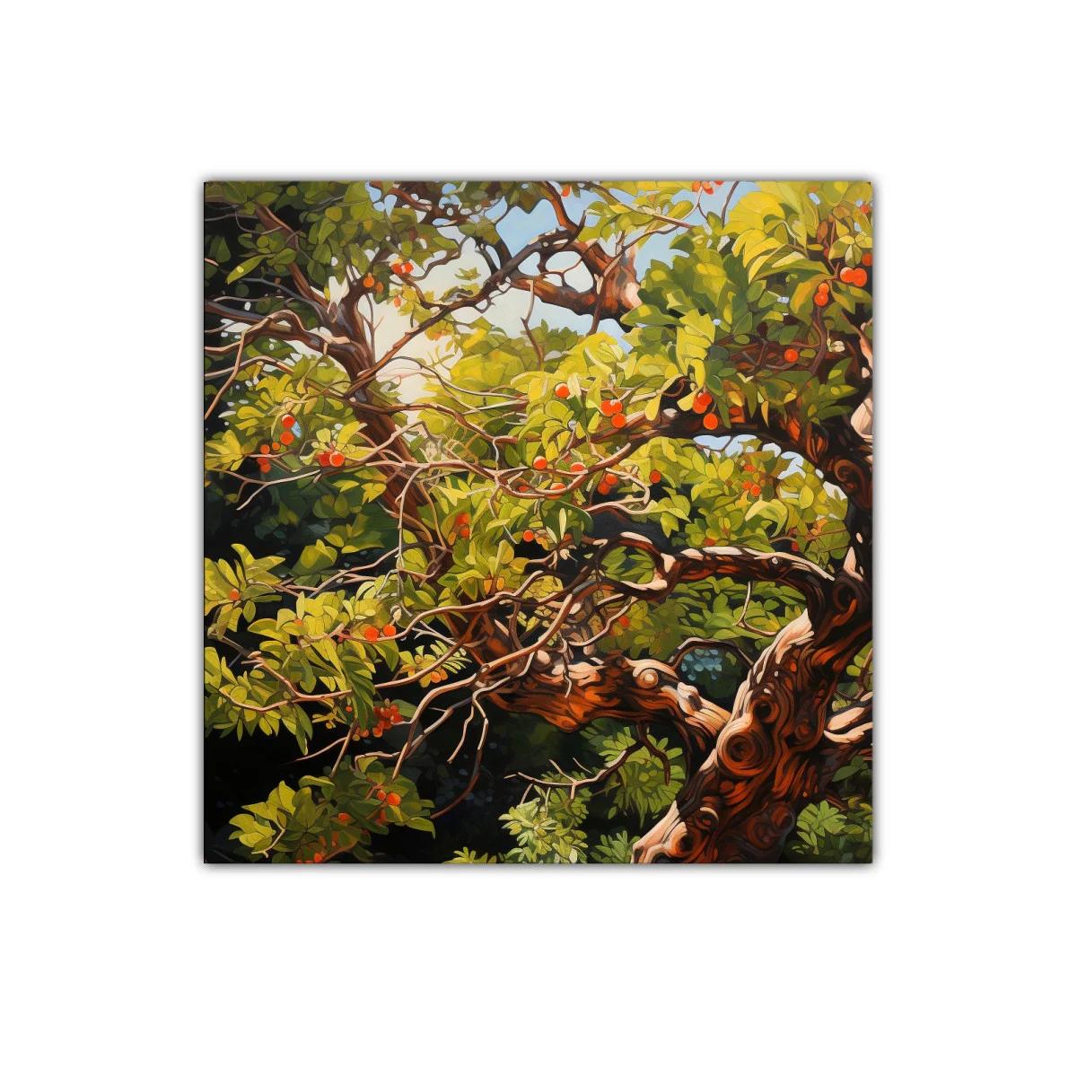 Cuadro de árbol frutal con ramas y follaje vibrante