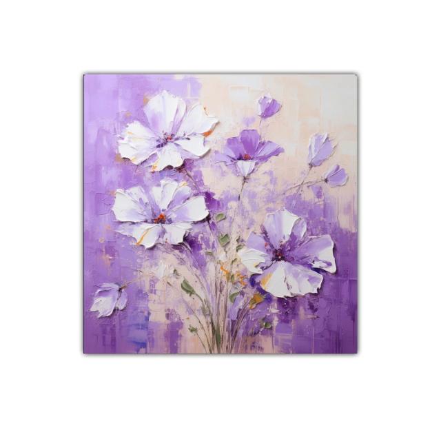 Cuadro floral en tonos lilas y blancos para decoración elegante