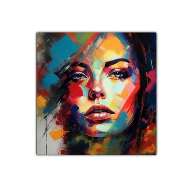 Retrato vibrante de mujer entre bloques de color