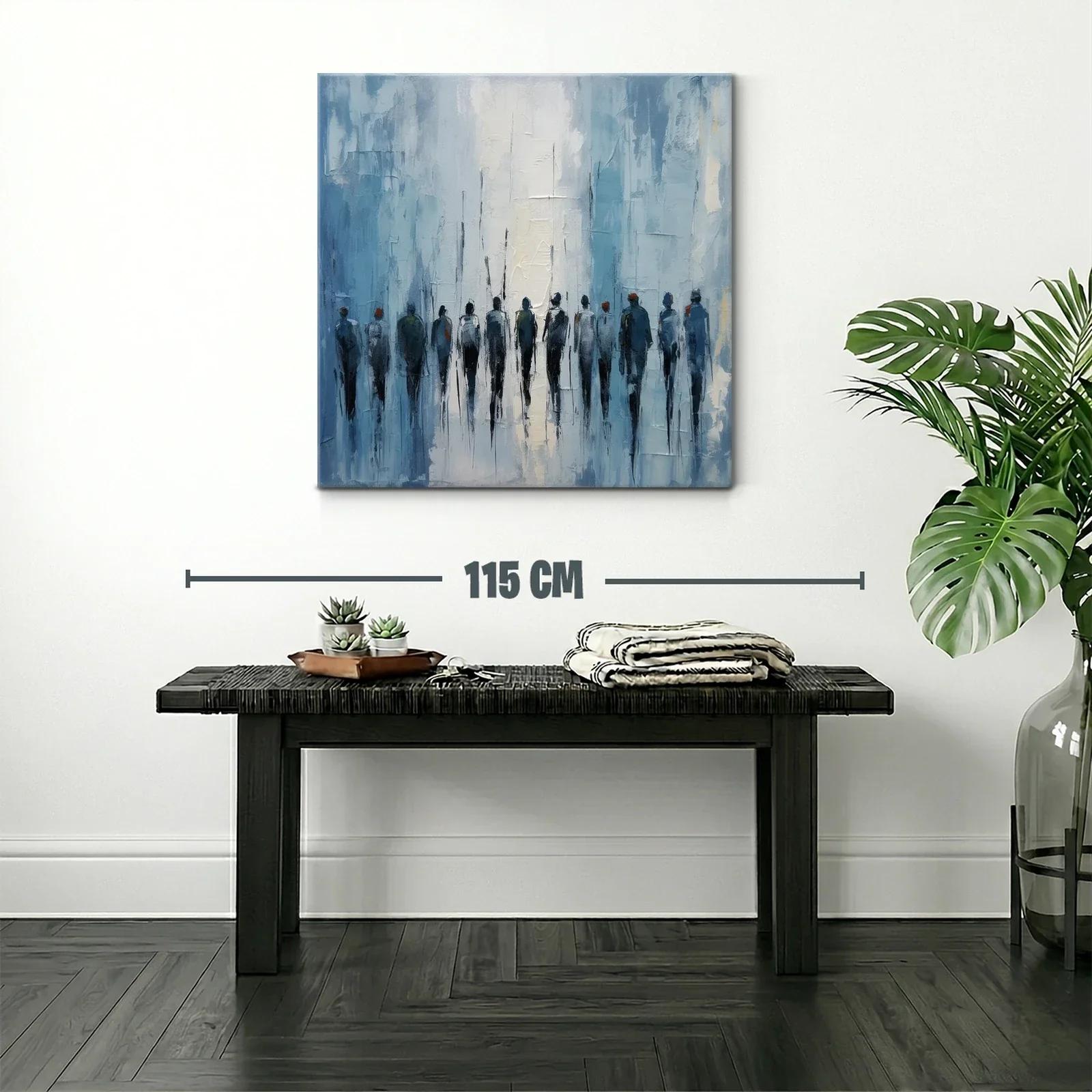 Cuadro abstracto con figuras humanas en tonos azules — miniatura 2