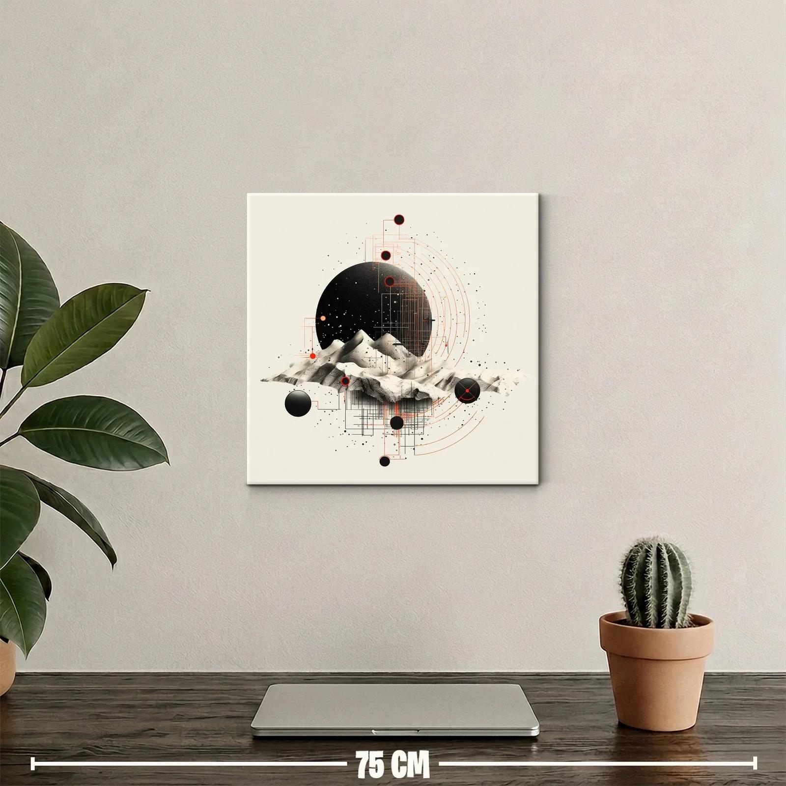 Cuadro abstracto con montañas y formas geométricas futuristas — miniatura 2
