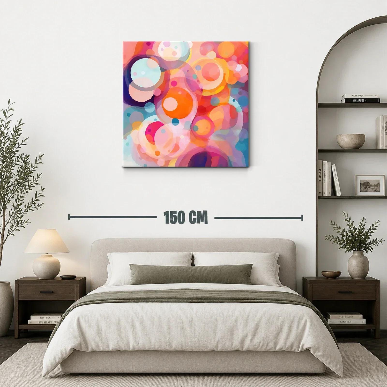Cuadro abstracto con formas circulares en tonos cálidos y fríos — miniatura 3