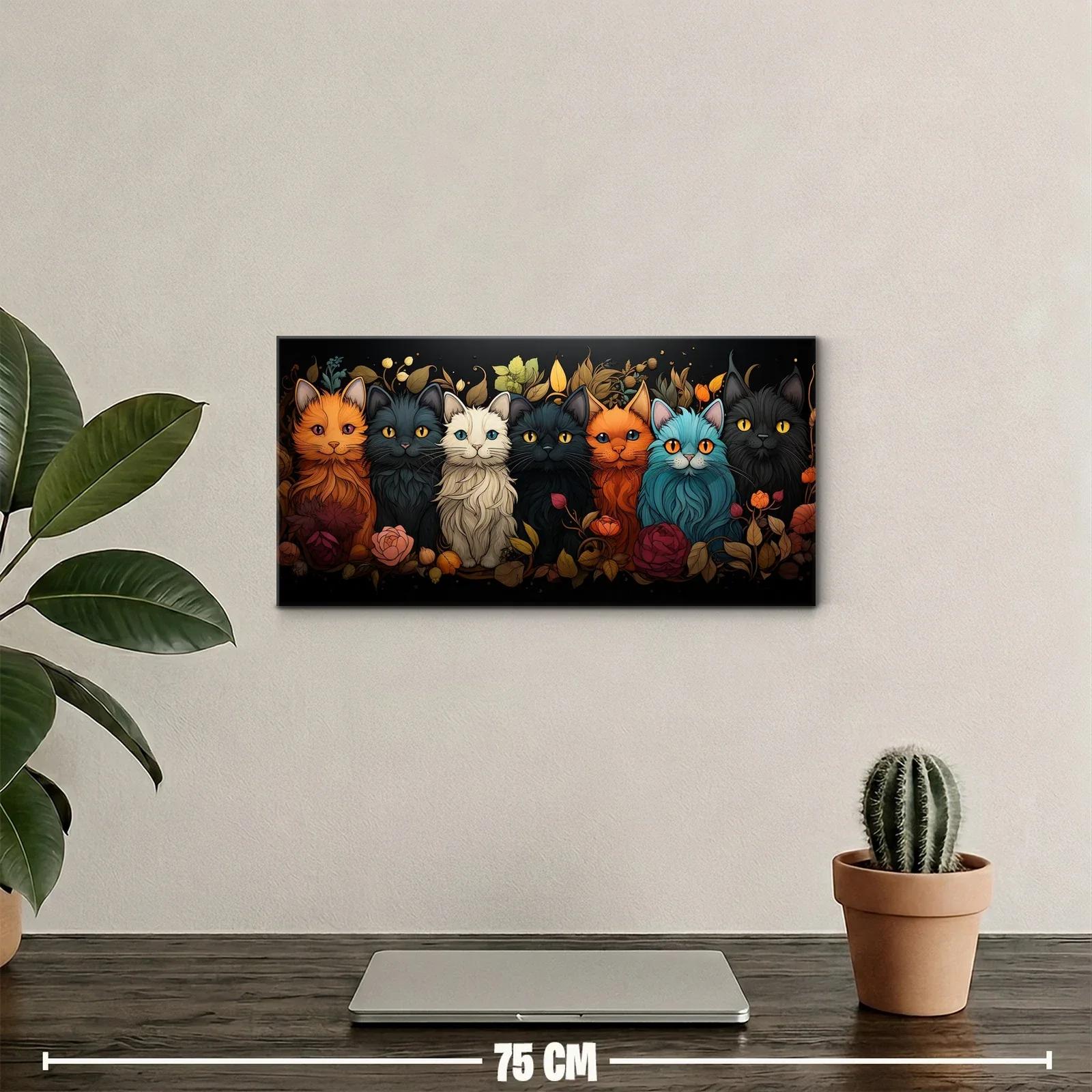 Cuadro grupo de gatos peludos entre flores y follaje — miniatura 2