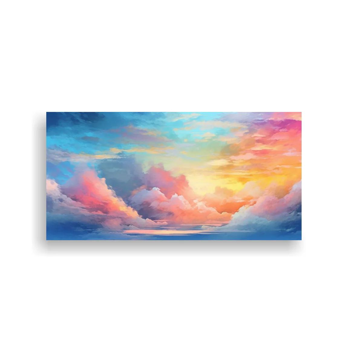 Cuadro nubes al atardecer con horizonte dorado