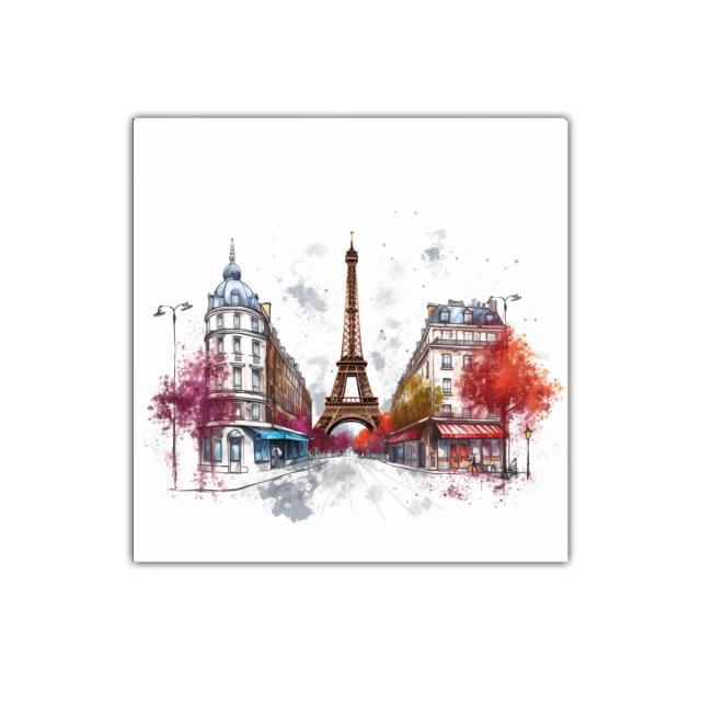 Ilustración urbana con la Torre Eiffel y fachadas parisinas
