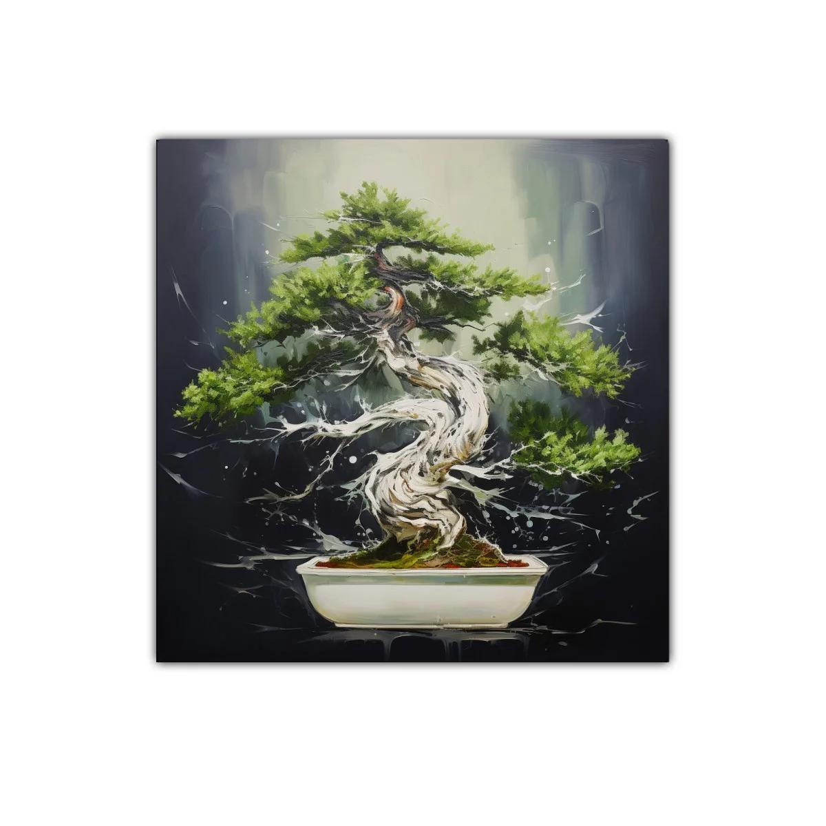 Cuadro decorativo con bonsái y fondo oscuro elegante — imagen principal