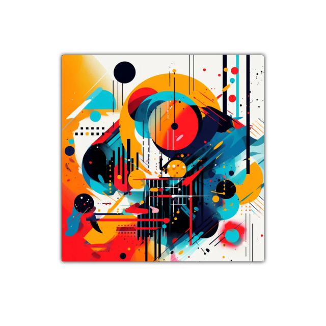 Cuadro decorativo con composición geométrica colorida y dinámica