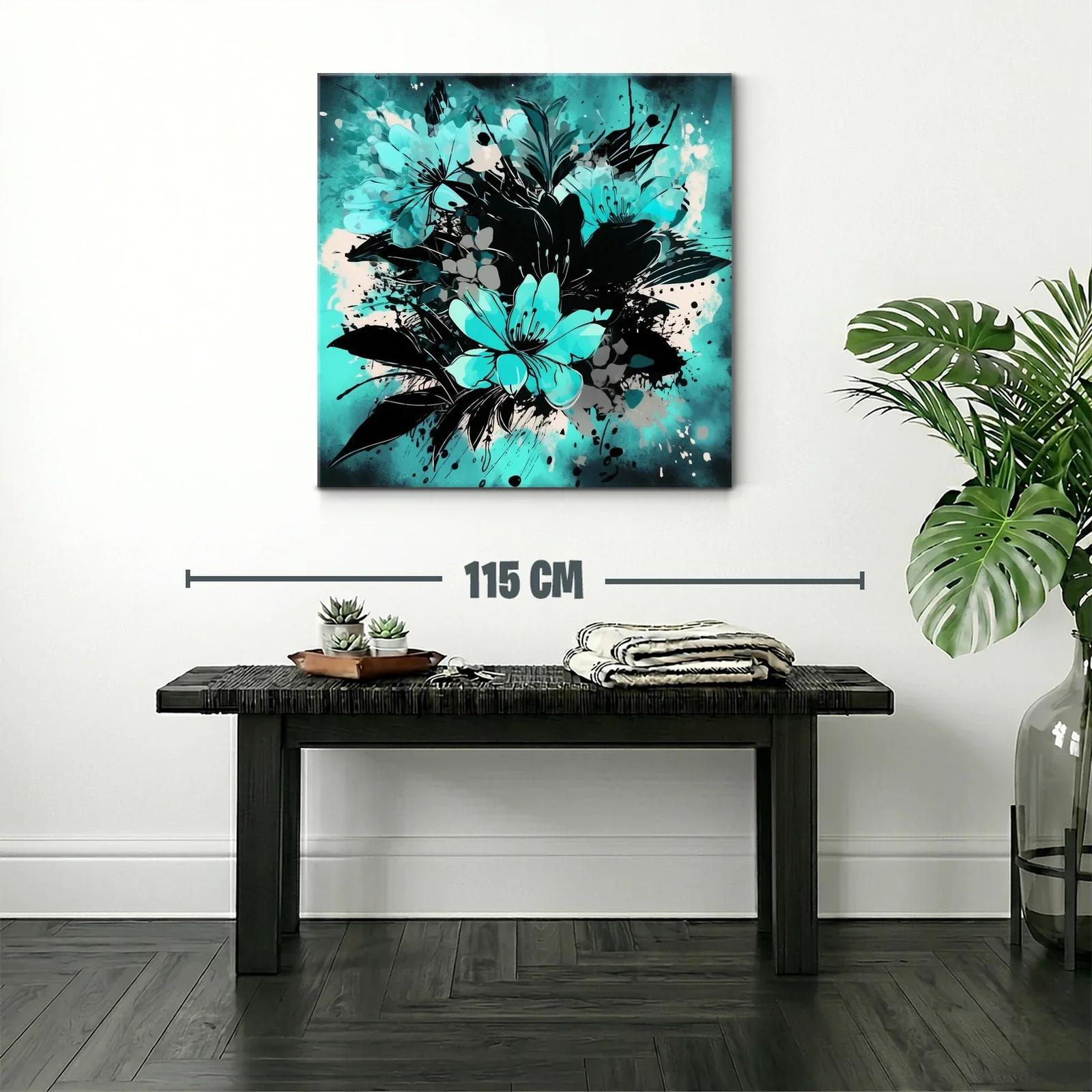 Composición floral abstracta en tonos turquesa y negro — miniatura 2