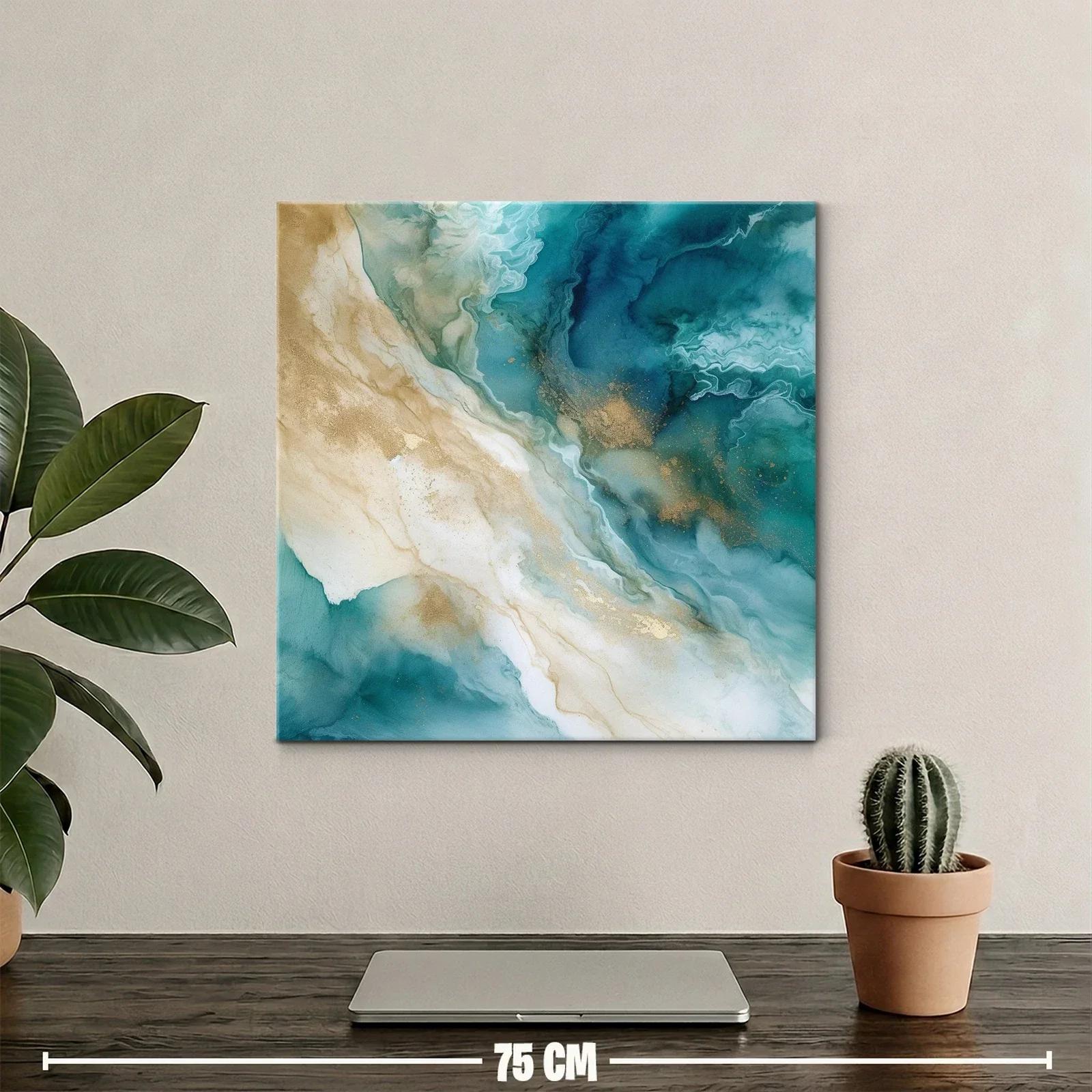 Cuadro abstracto con tonos turquesa y dorados elegantes — miniatura 2