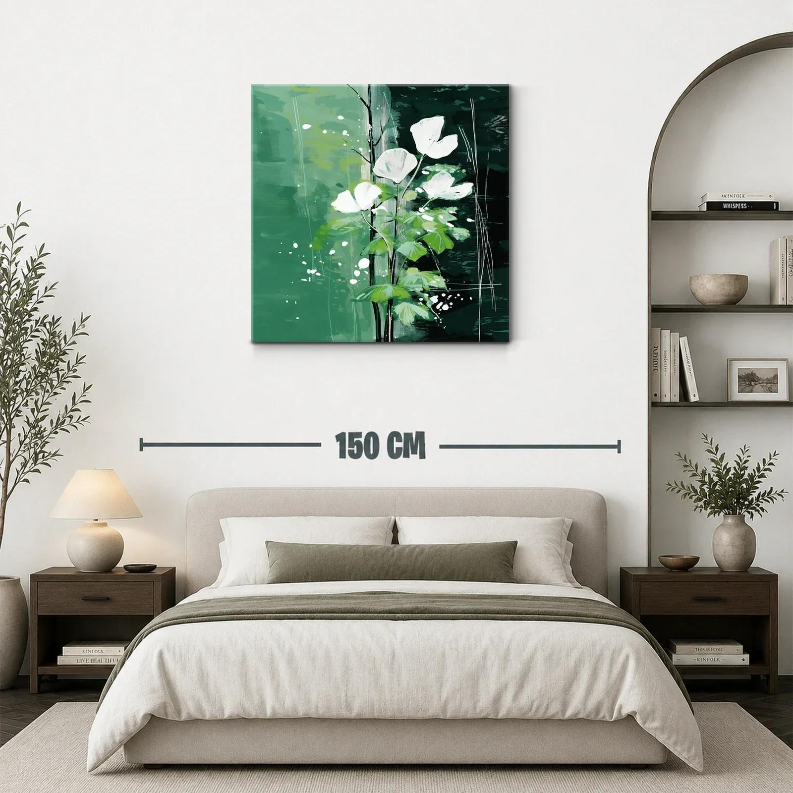 Flores blancas sobre fondo verde con toques abstractos — miniatura 3