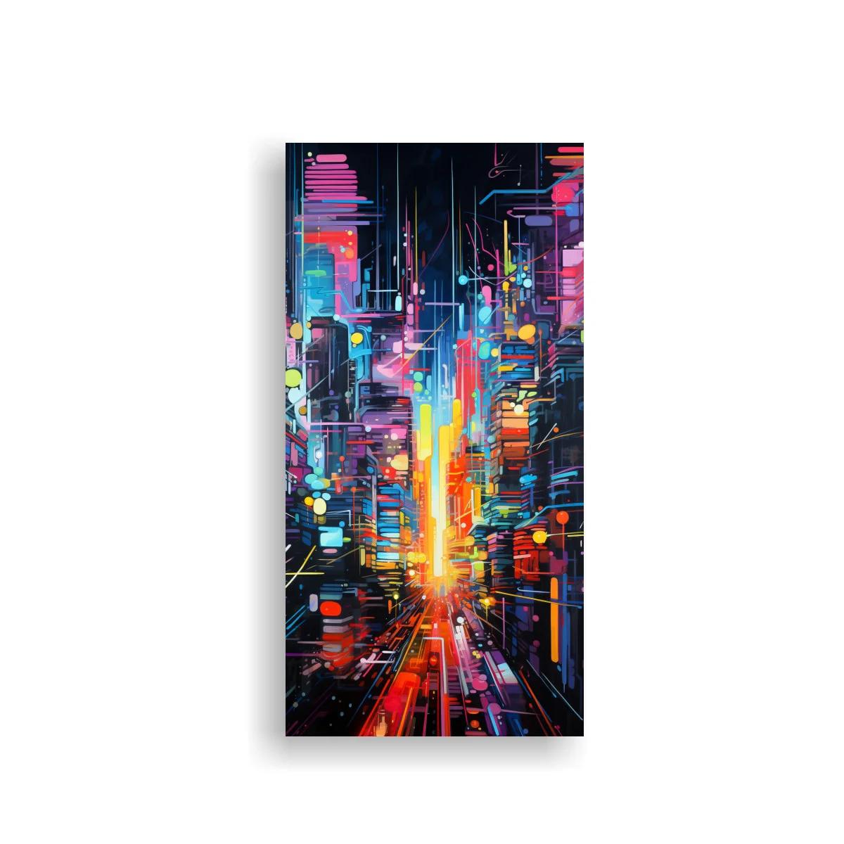 Cuadro ciudad futurista de neón con resplandor intenso