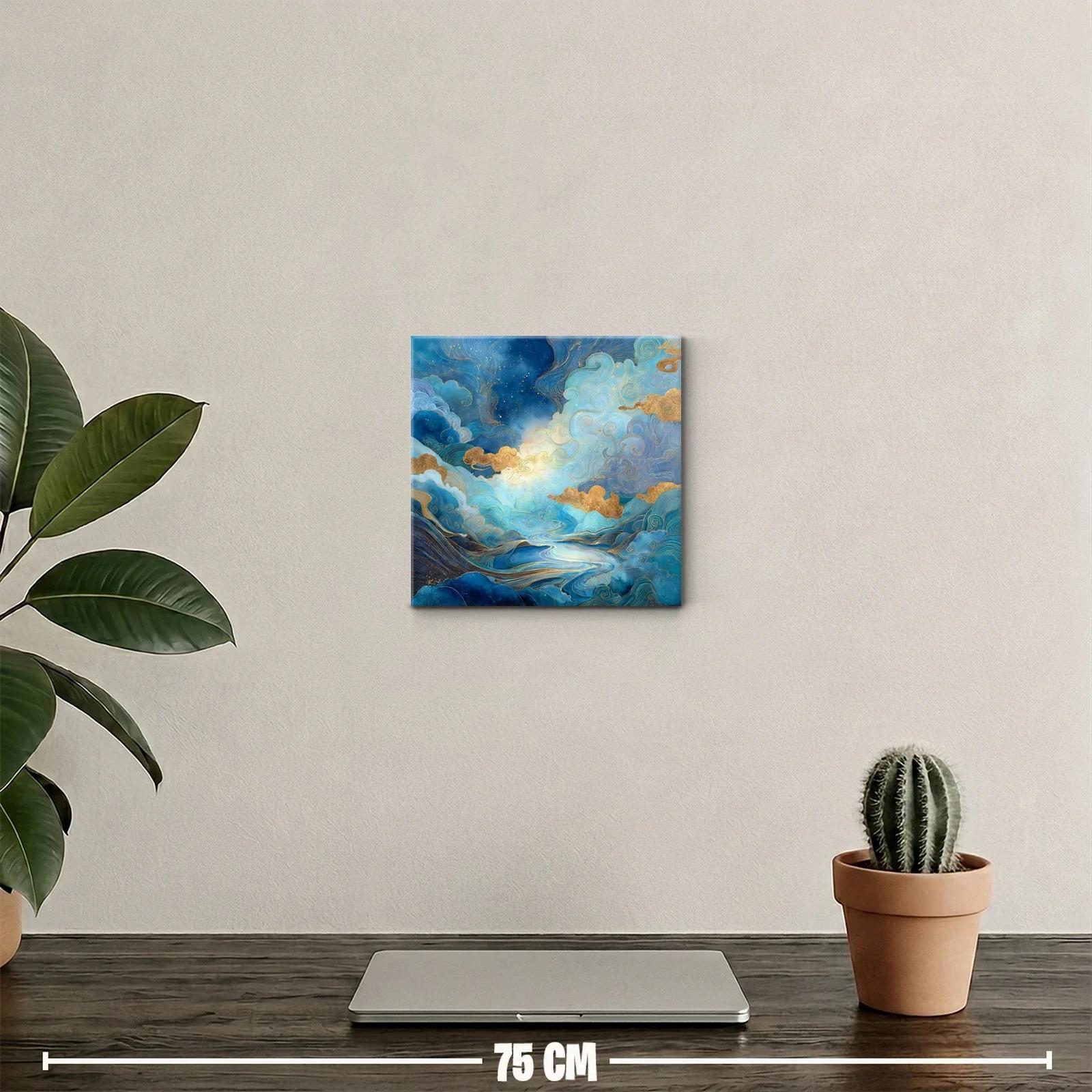 Paisaje onírico en tonos azules y dorados luminosos — miniatura 2